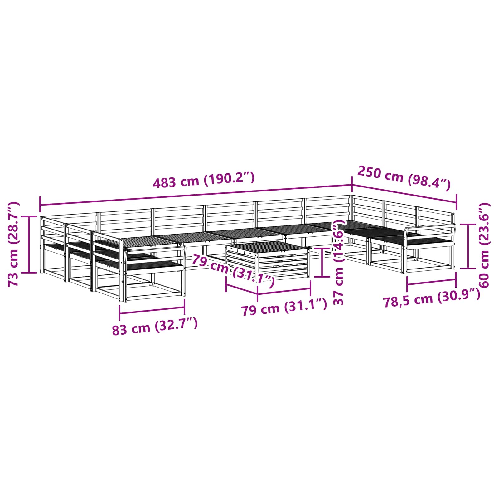 Set vanjskih sofa 11 pcs Prirodna Čvrsto drvo akacije