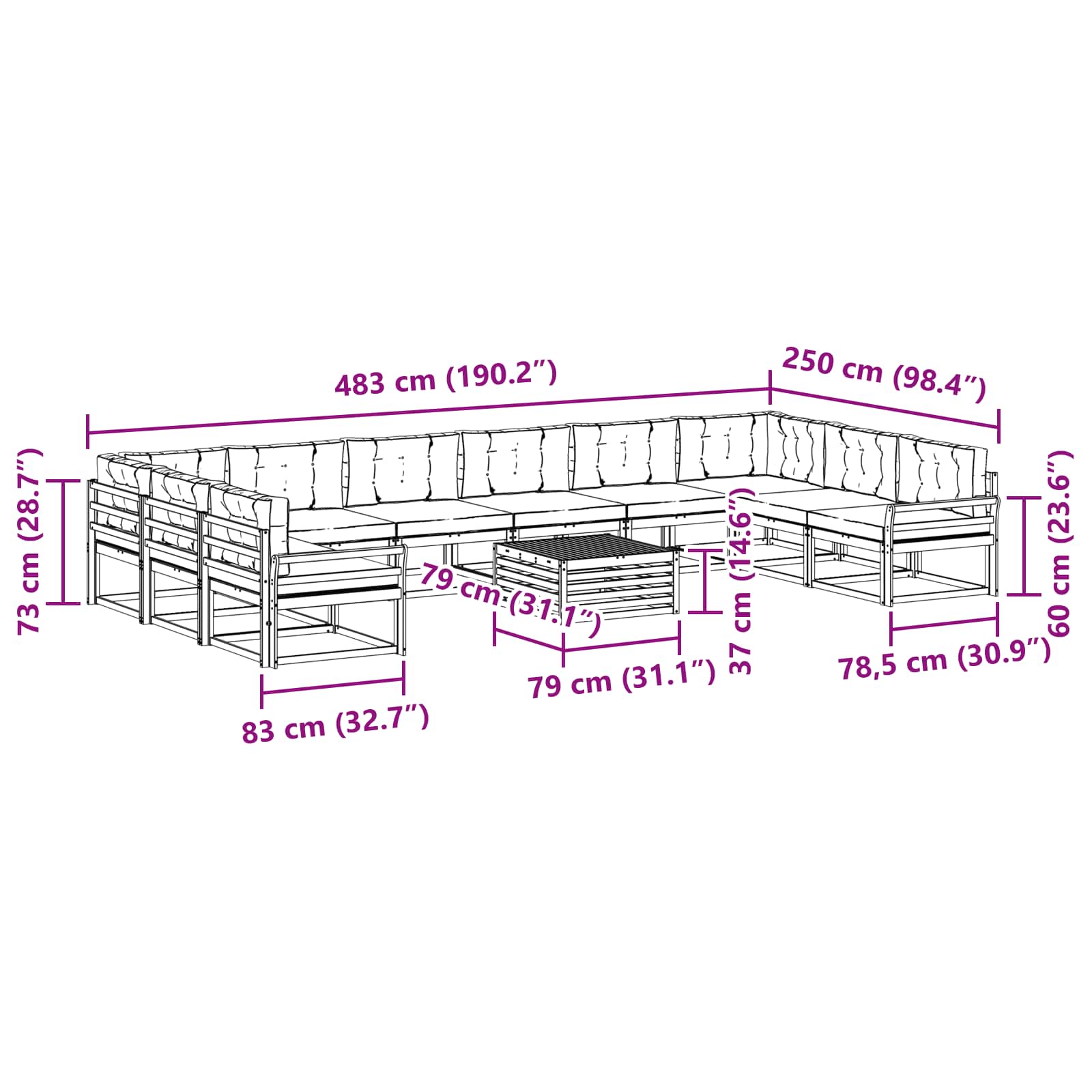 Set vanjskih sofa s jastukom 11 pcs Prirodna i krem