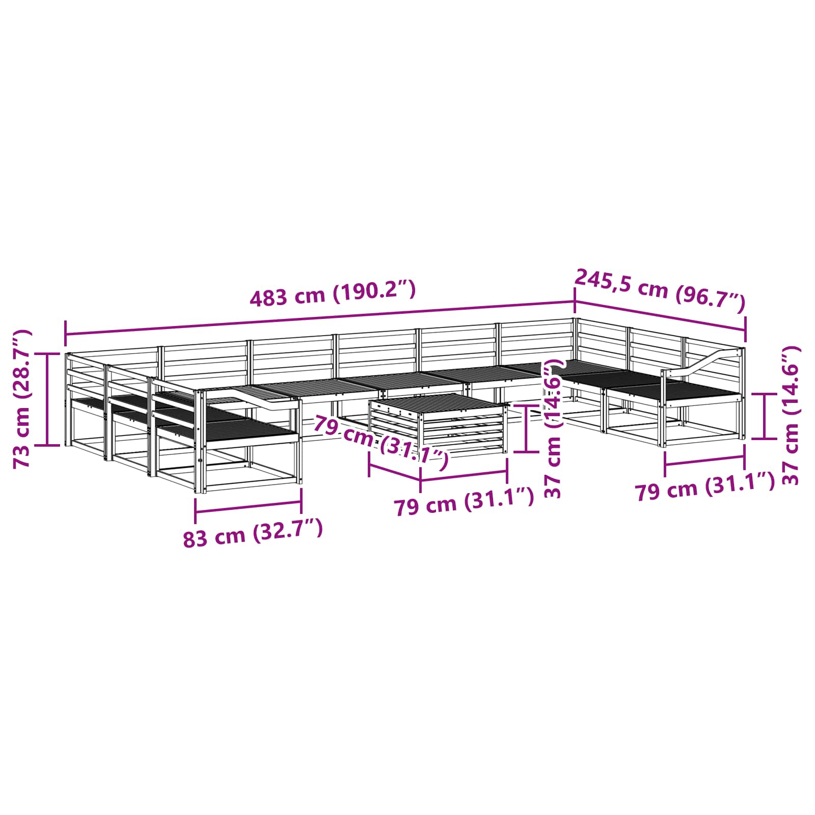 Set vanjskih sofa 11 pcs Prirodna Čvrsto drvo akacije