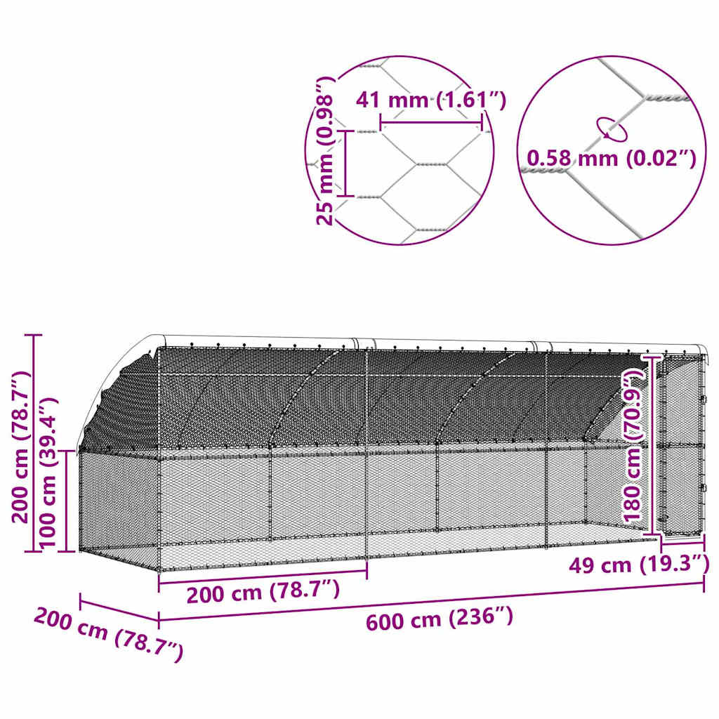 Kavez za piliće 3 pcs Srebrno 600 x 200 x 200 cm Cinkani čelik