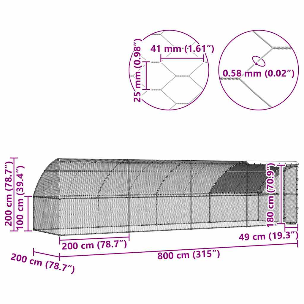 Kavez za piliće 4 pcs Srebrno 800 x 200 x 200 cm Čelik i PE