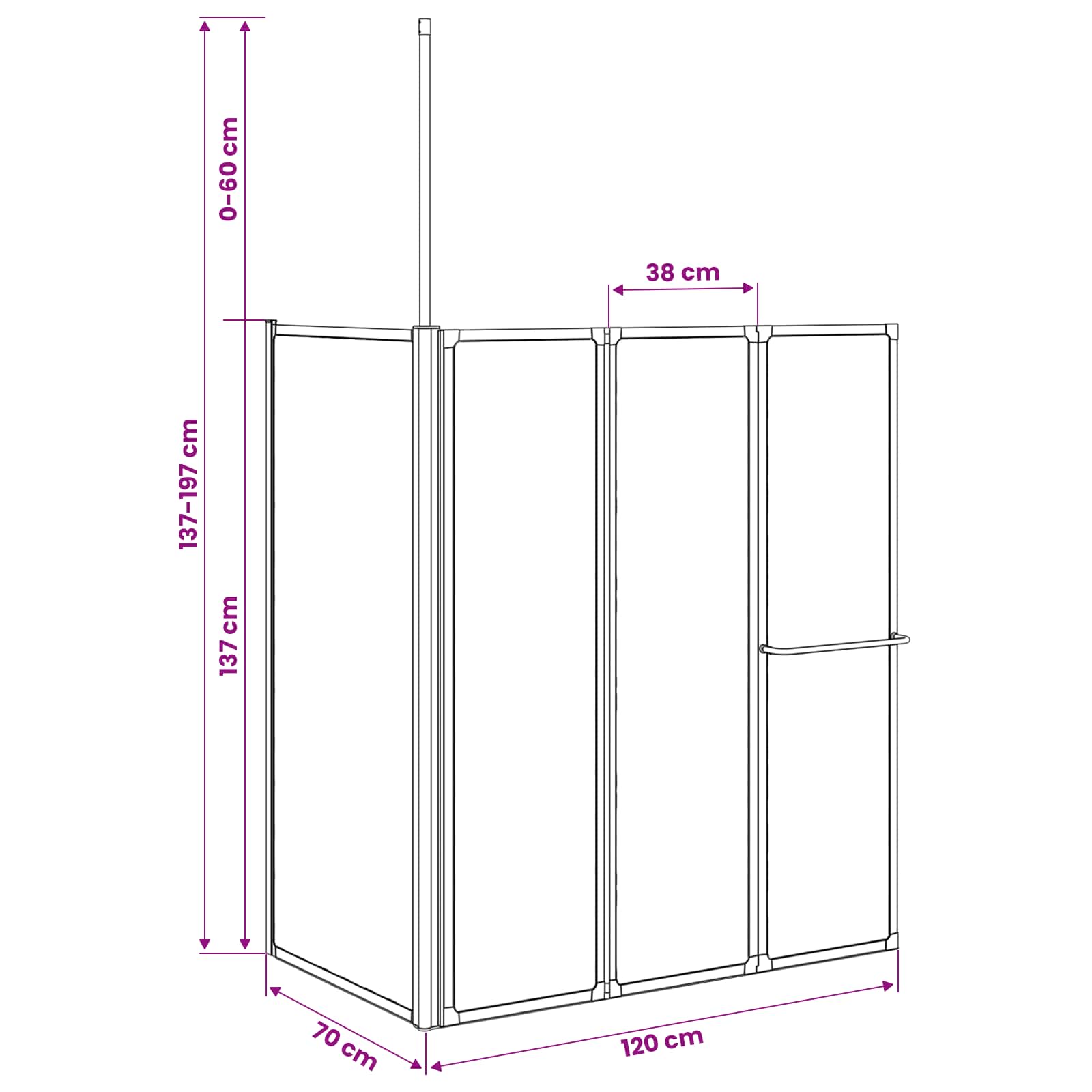 Tuš paravan Bijelo 120 x 70 x 137 cm Aluminij