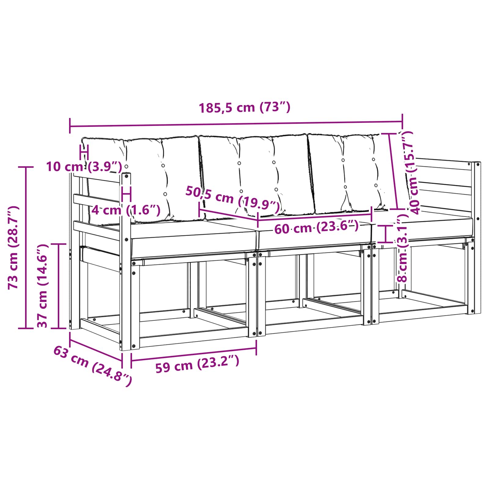 Set vanjskih sofa s jastukom 3 pcs Prirodna i bež