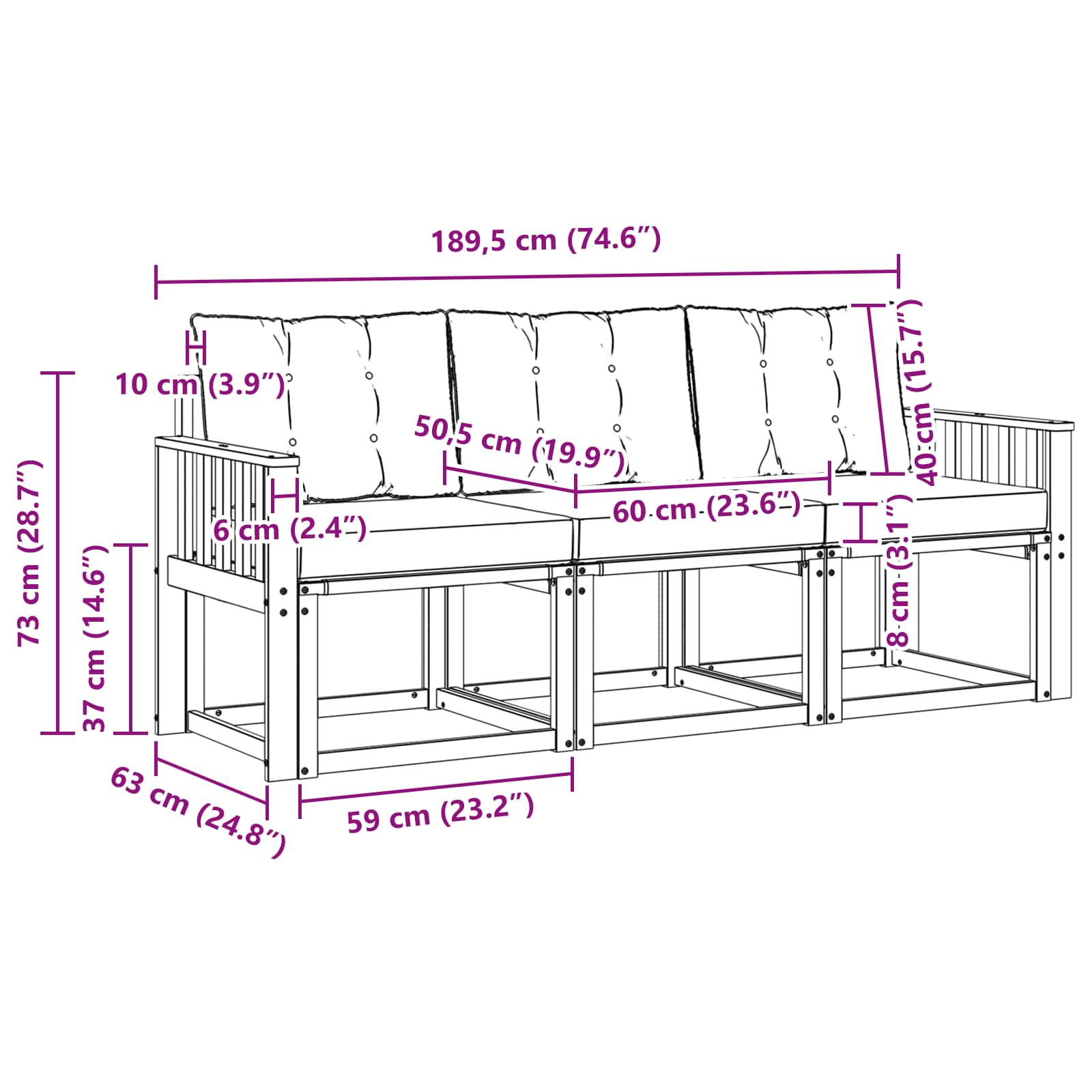 Set vanjskih sofa s jastukom 3 pcs Prirodna i svijetlo siva