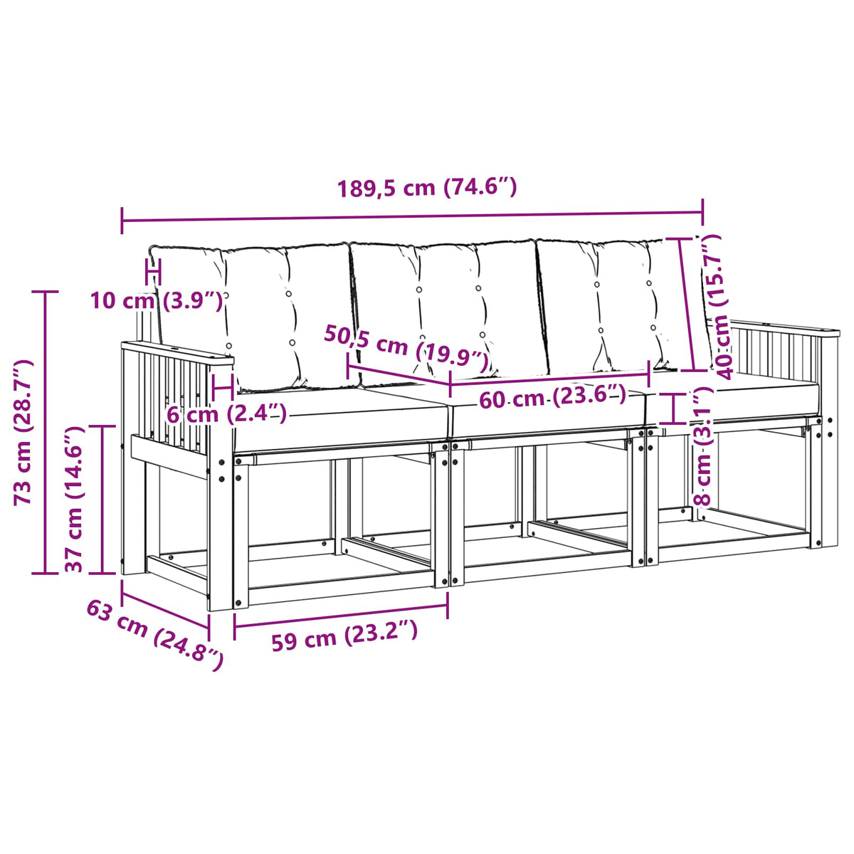 Set vanjskih sofa 3 kom. Prirodna i bež