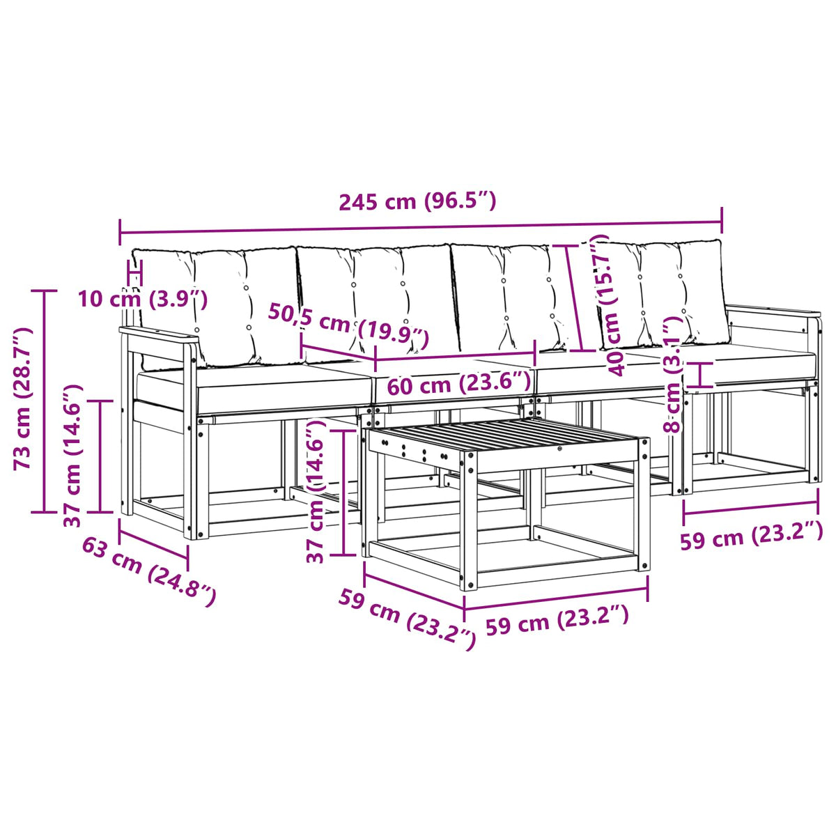 Set vanjskih sofa 5 kom. Prirodna i krem