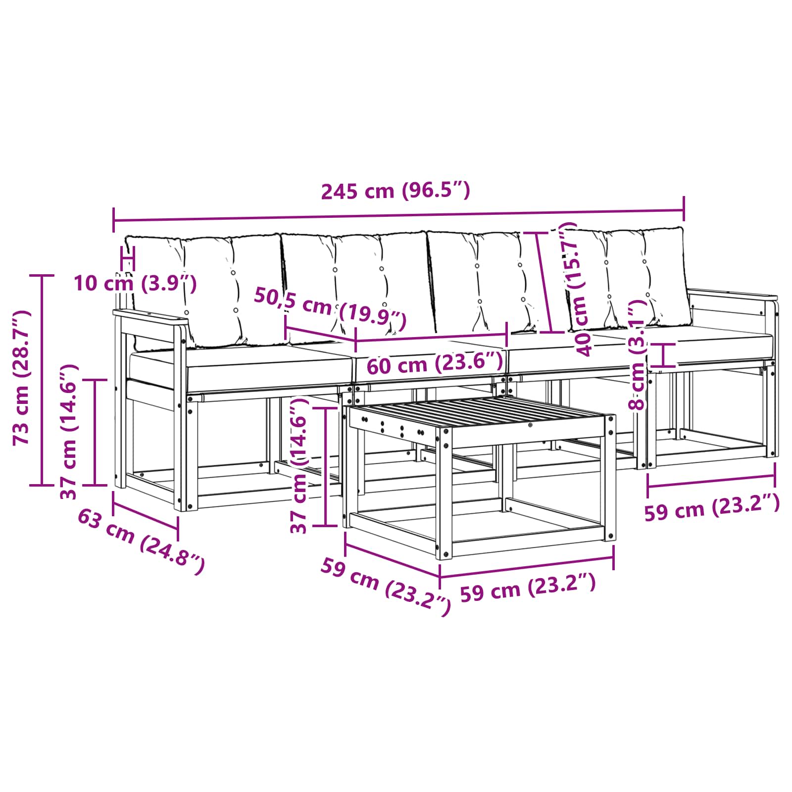 Set vanjskih sofa s jastukom 5 pcs Prirodna i crna