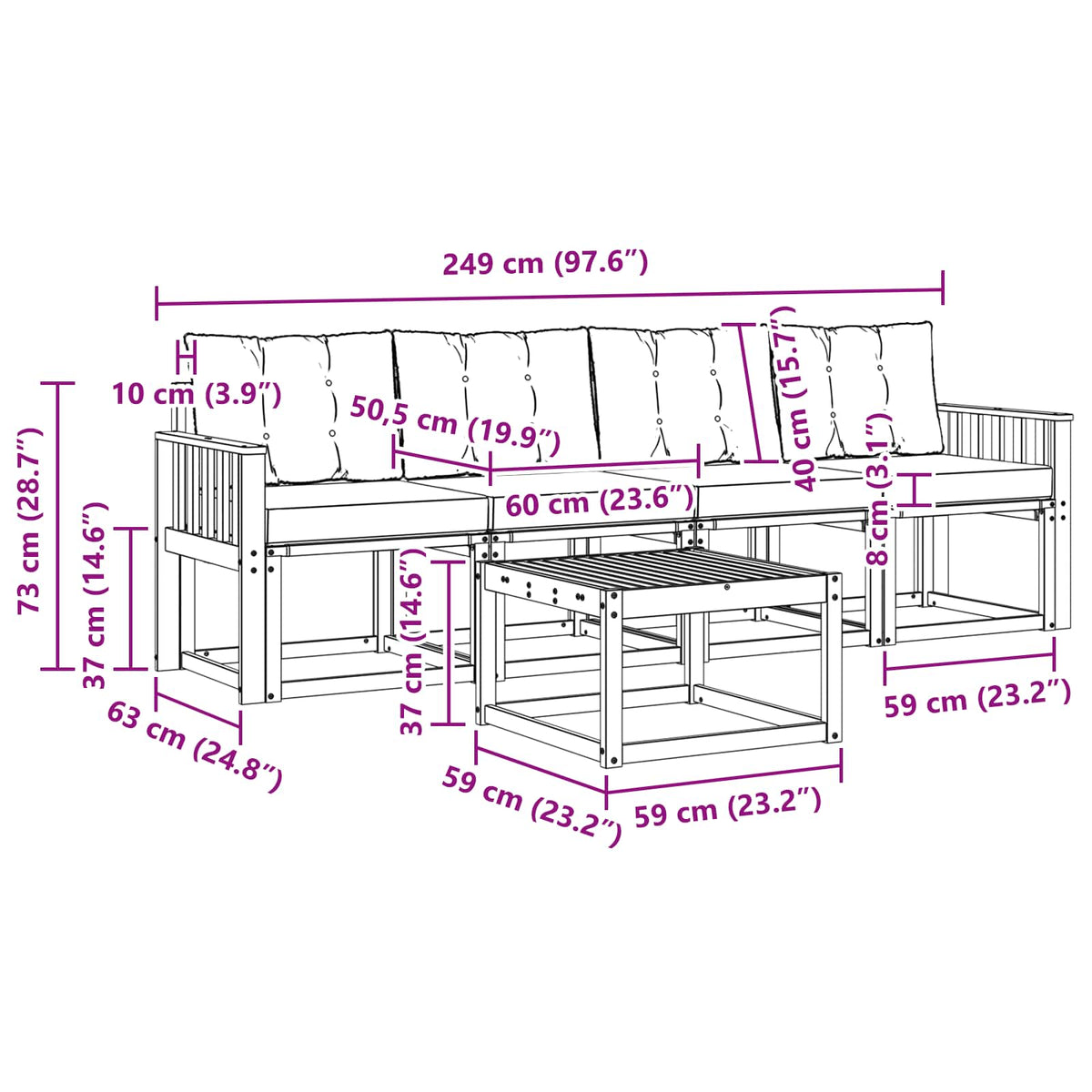 Set vanjskih sofa 5 kom. Prirodna i krem