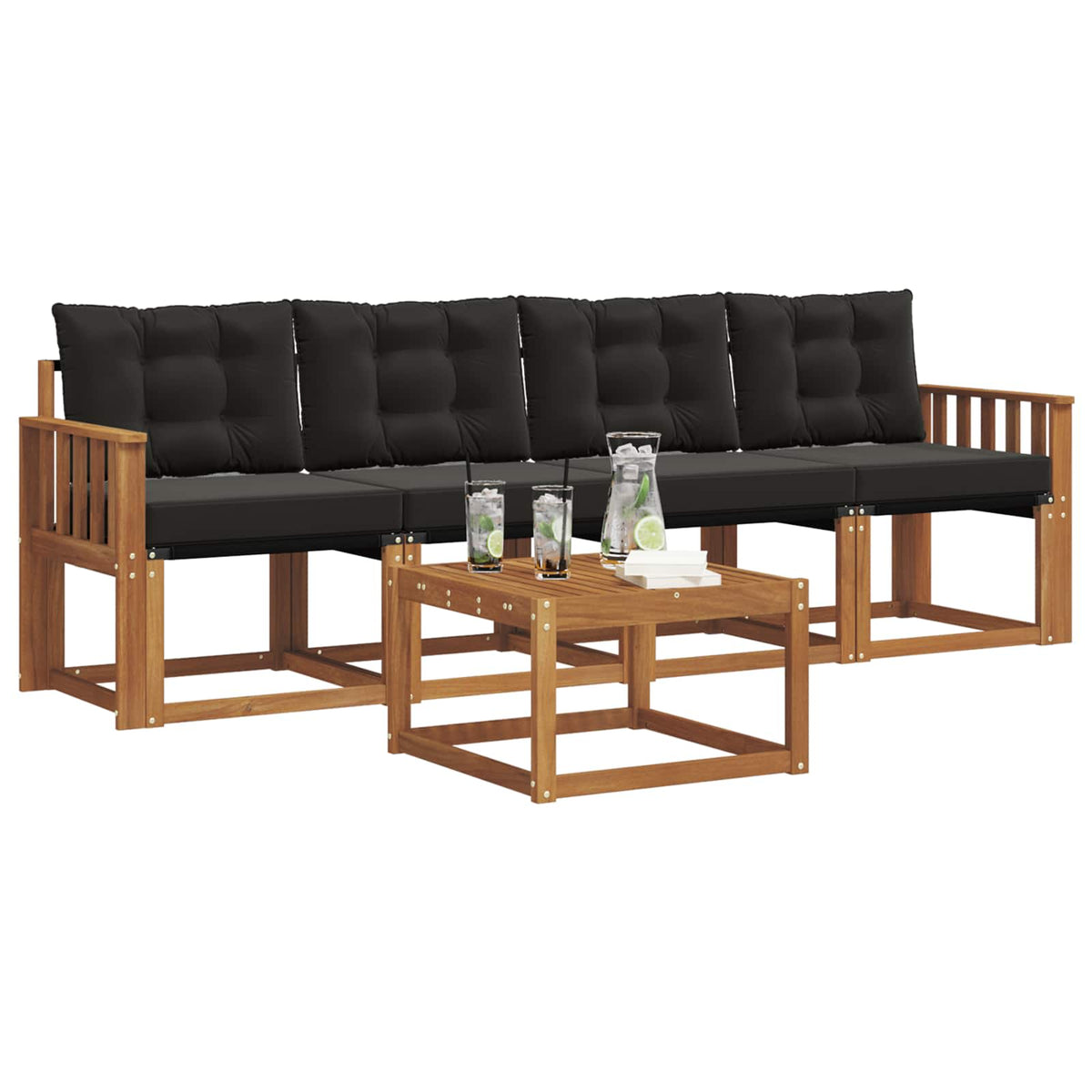 Set vanjskih sofa 5 kom. Prirodna i crna