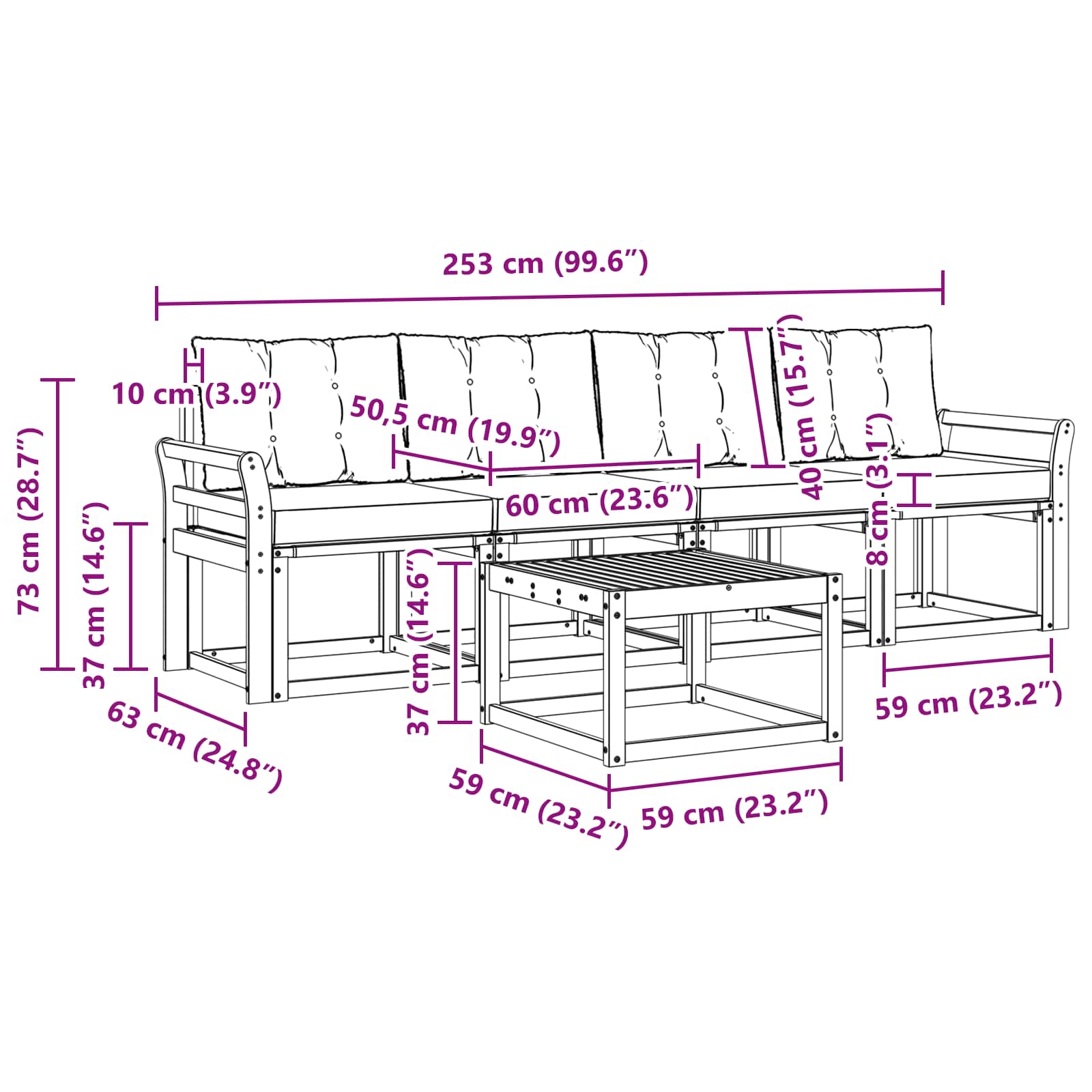 Set vanjskih sofa s jastukom 5 pcs Prirodna i crna