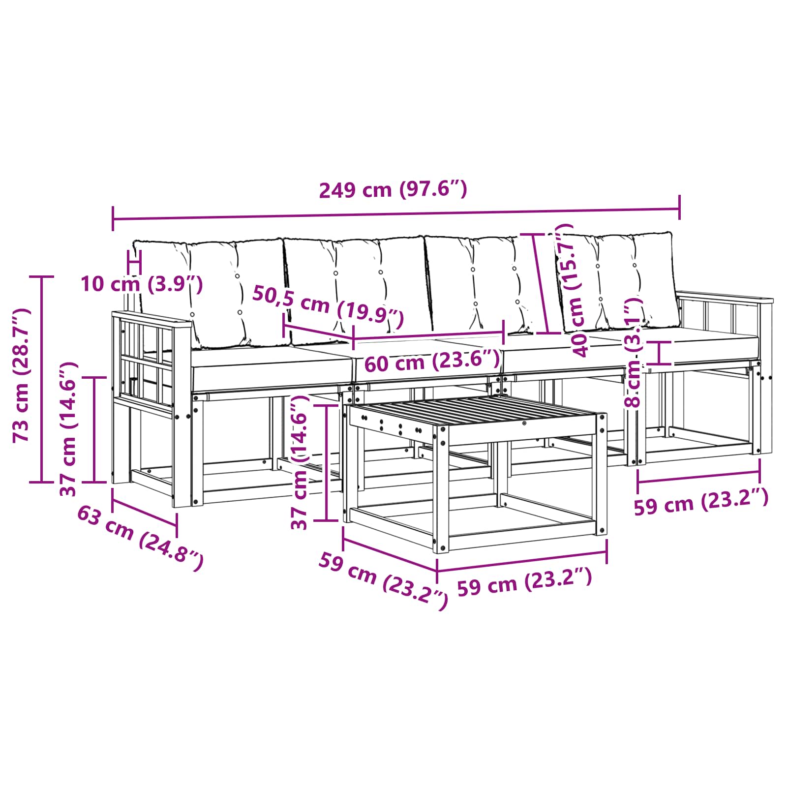 Set vanjskih sofa s jastukom 5 pcs Prirodna i crna
