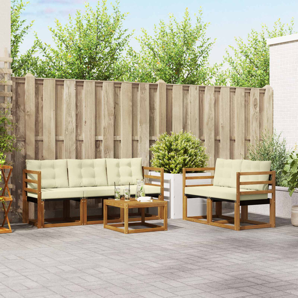 Set vanjskih sofa 6 kom. Prirodna i krem