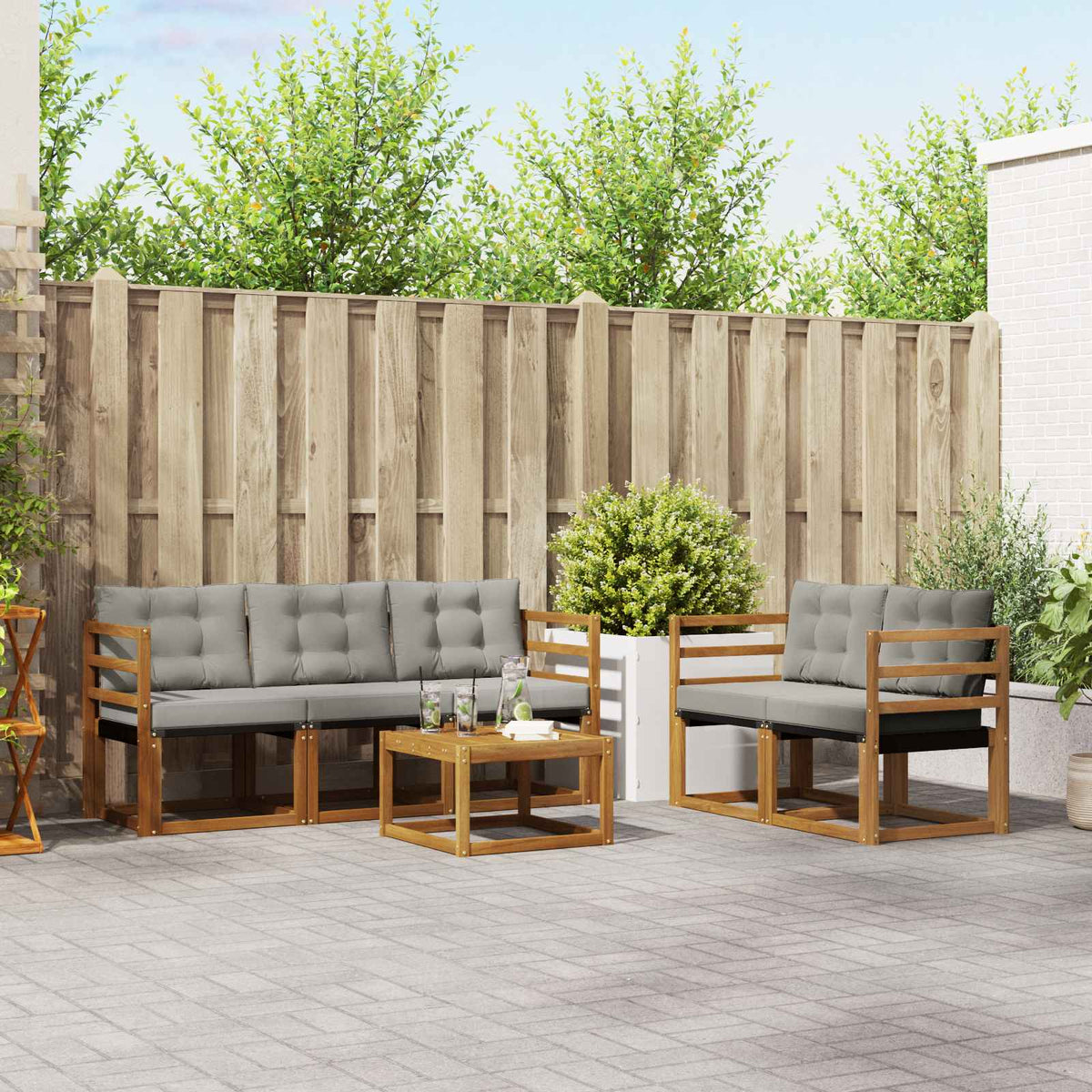 Set vanjskih sofa 6 kom. Prirodna i svijetlo siva