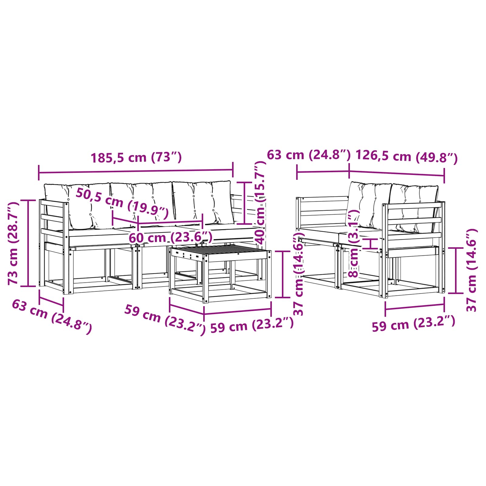 Set vanjskih sofa s jastukom 6 pcs Prirodna i crna