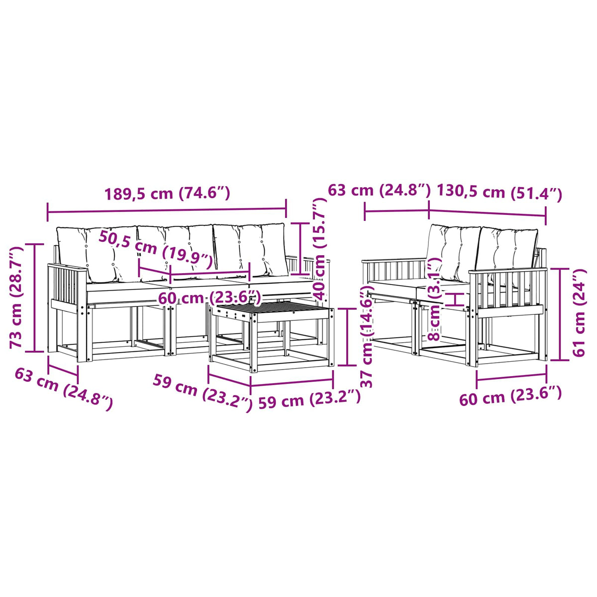 Set vanjskih sofa 6 kom. Prirodna i krem