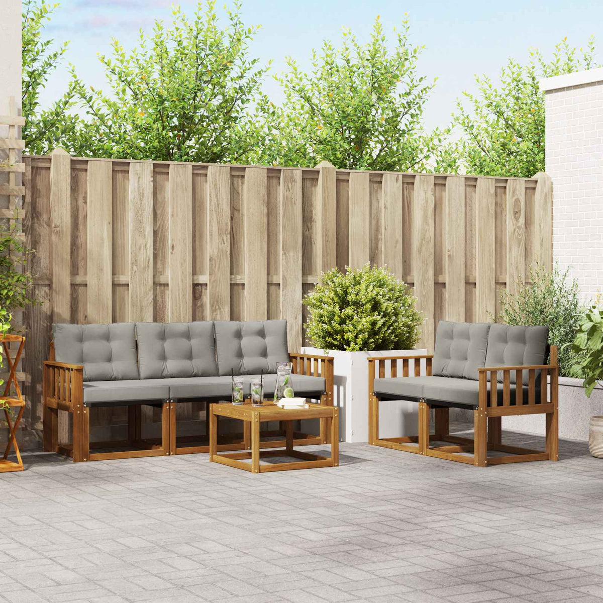 Set vanjskih sofa 6 kom. Prirodna i svijetlo siva