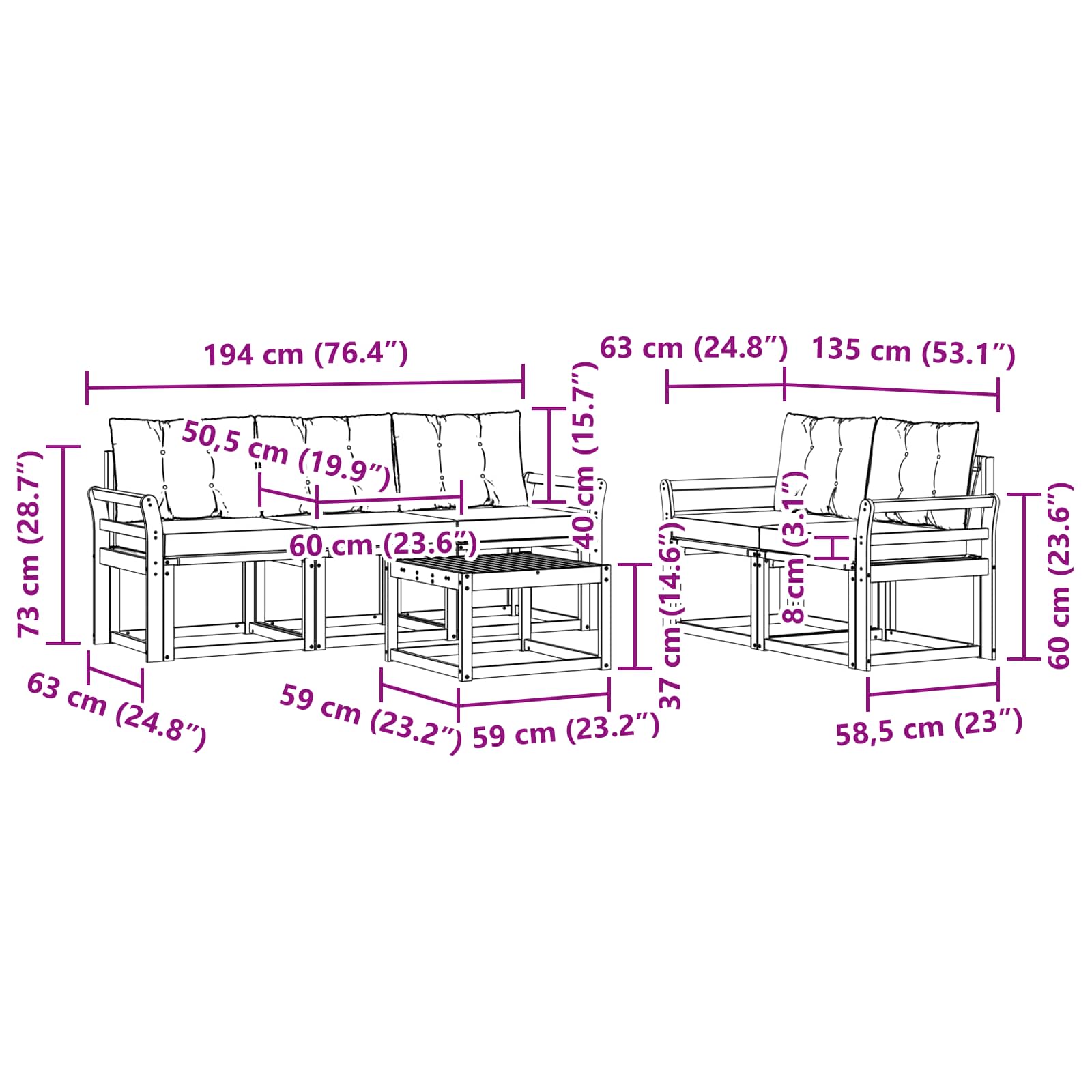 Set vanjskih sofa s jastukom 6 pcs Prirodna i crna