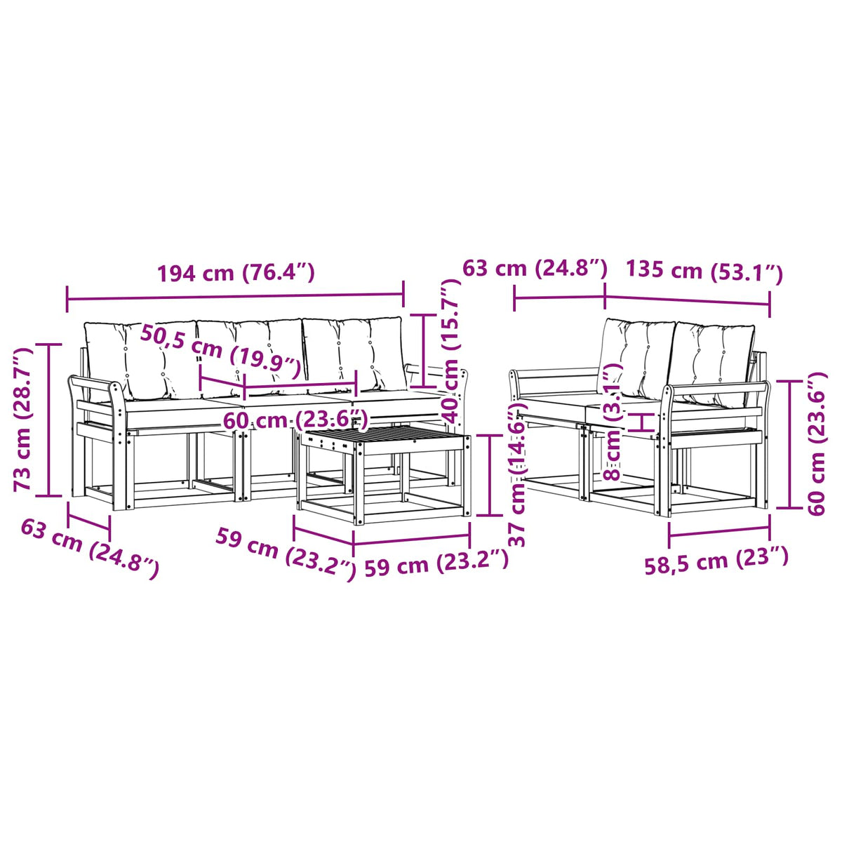 Set vanjskih sofa 6 kom. Prirodna i bež