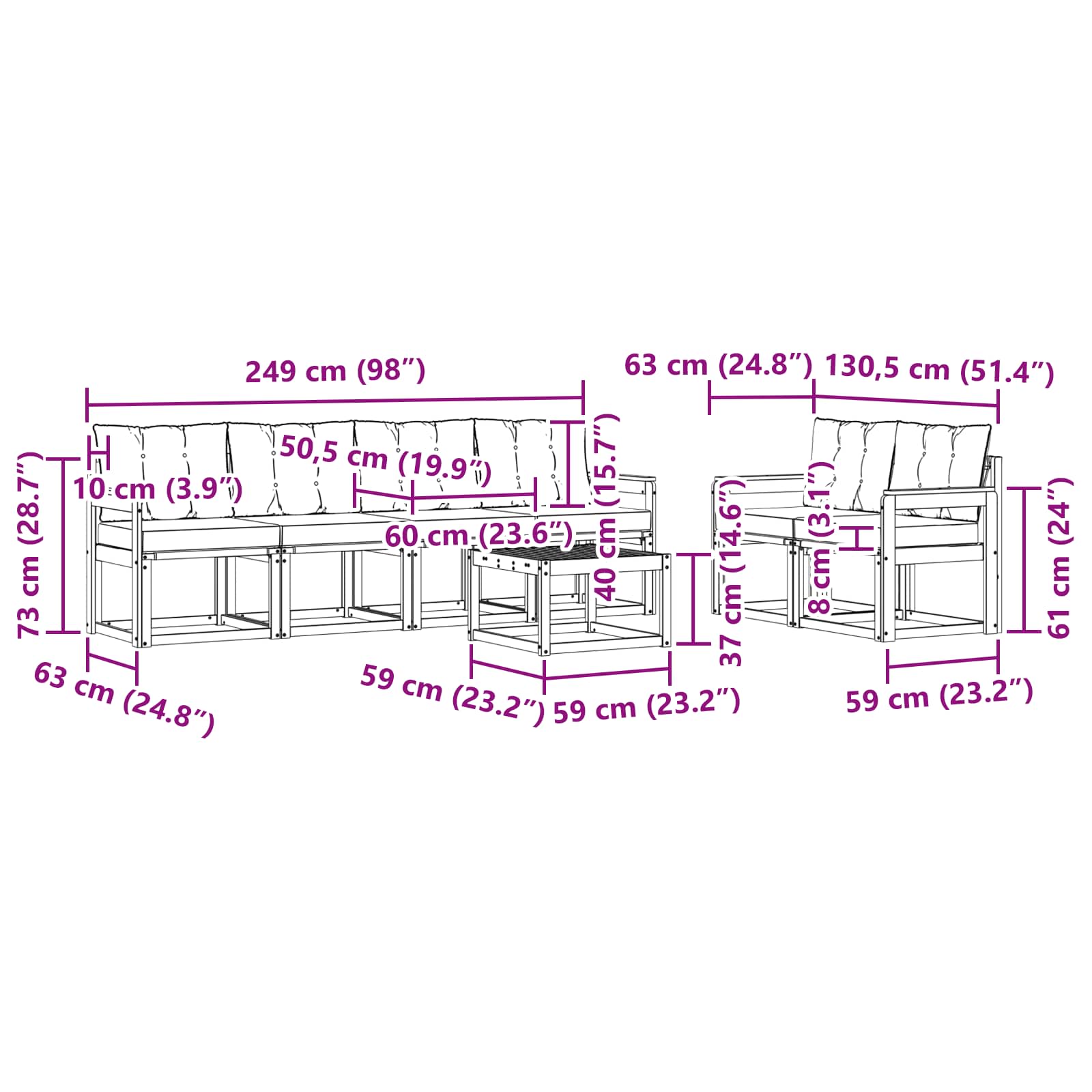 Set vanjskih sofa 7 kom. Prirodna i bež