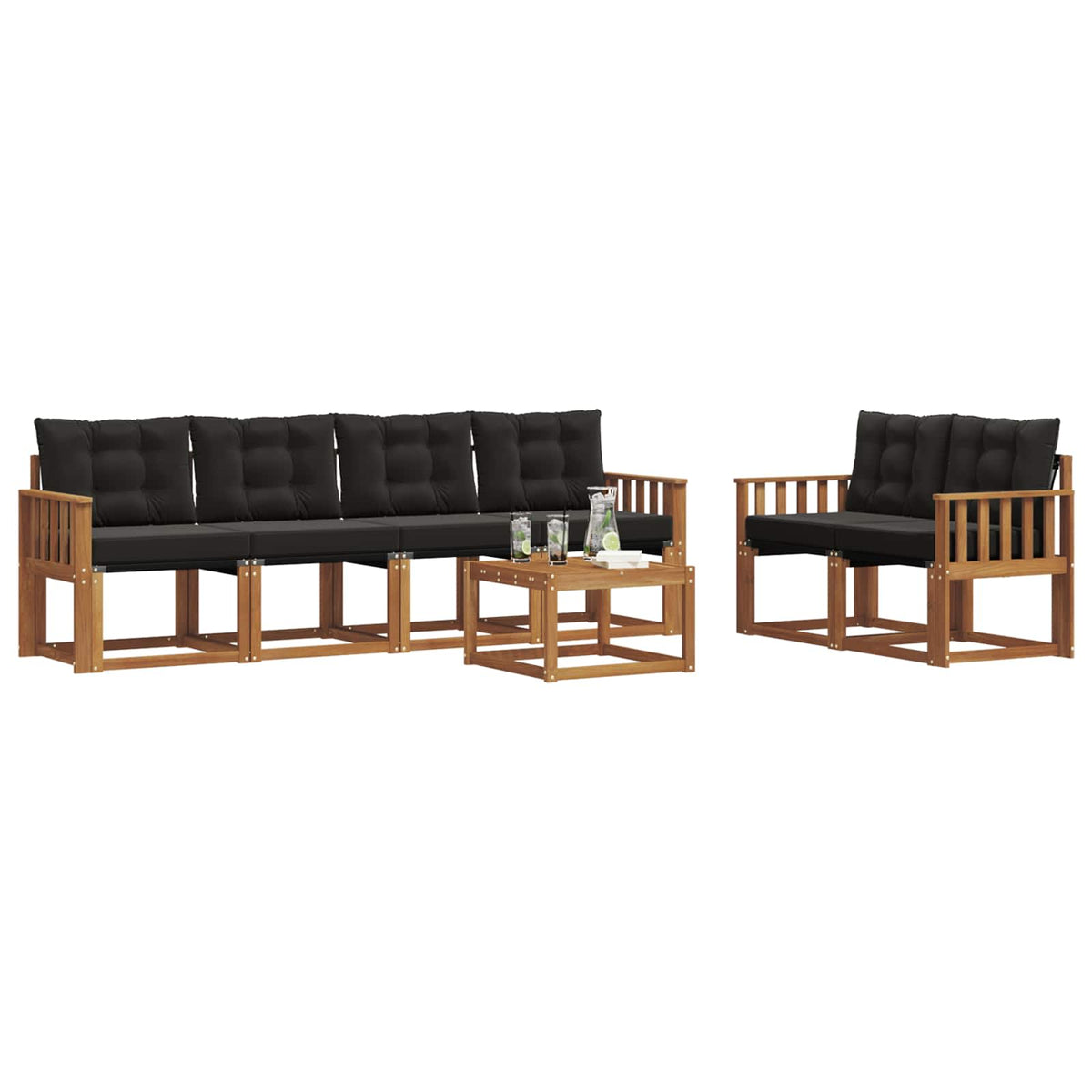 Set vanjskih sofa 7 kom. Prirodna i crna