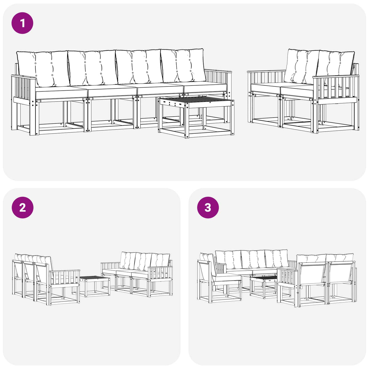 Set vanjskih sofa 7 kom. Prirodna i crna