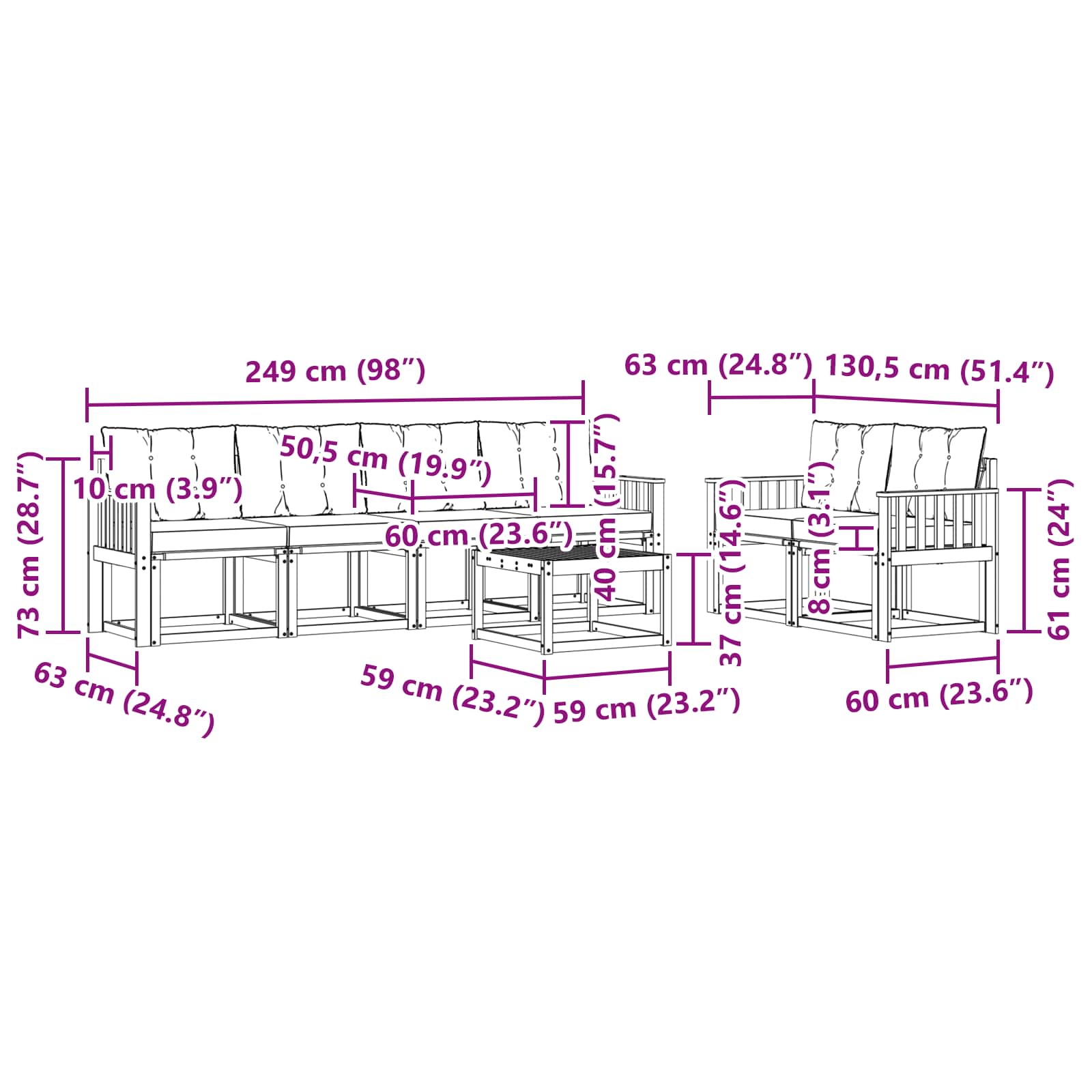 Set vanjskih sofa 7 kom. Prirodna i bež