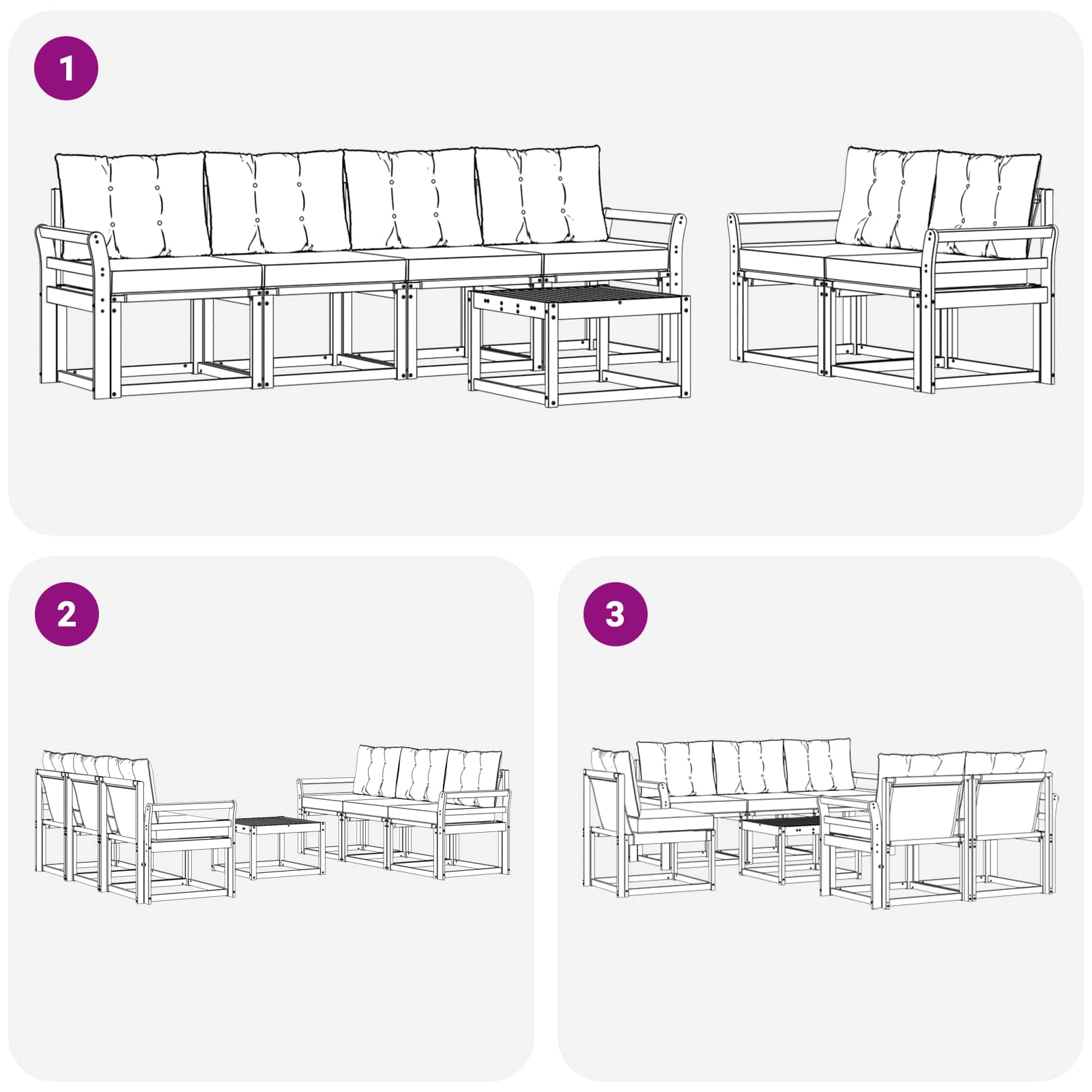 Set vanjskih sofa s jastukom 7 pcs Prirodna i crna