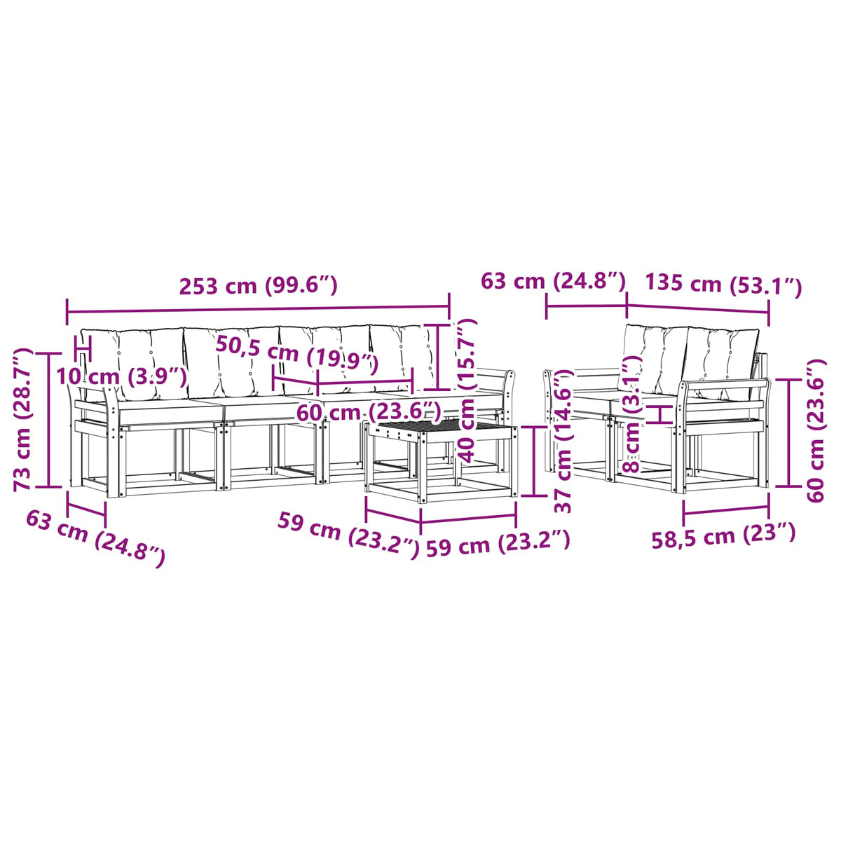 Set vanjskih sofa 7 kom. Prirodna i bež