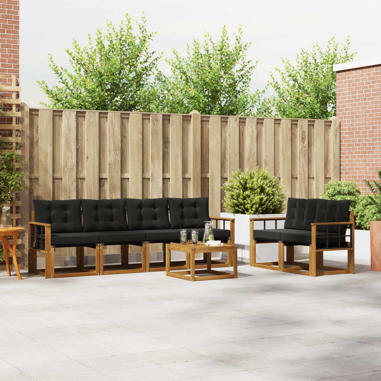 Set vanjskih sofa s jastukom 7 pcs Prirodna i crna