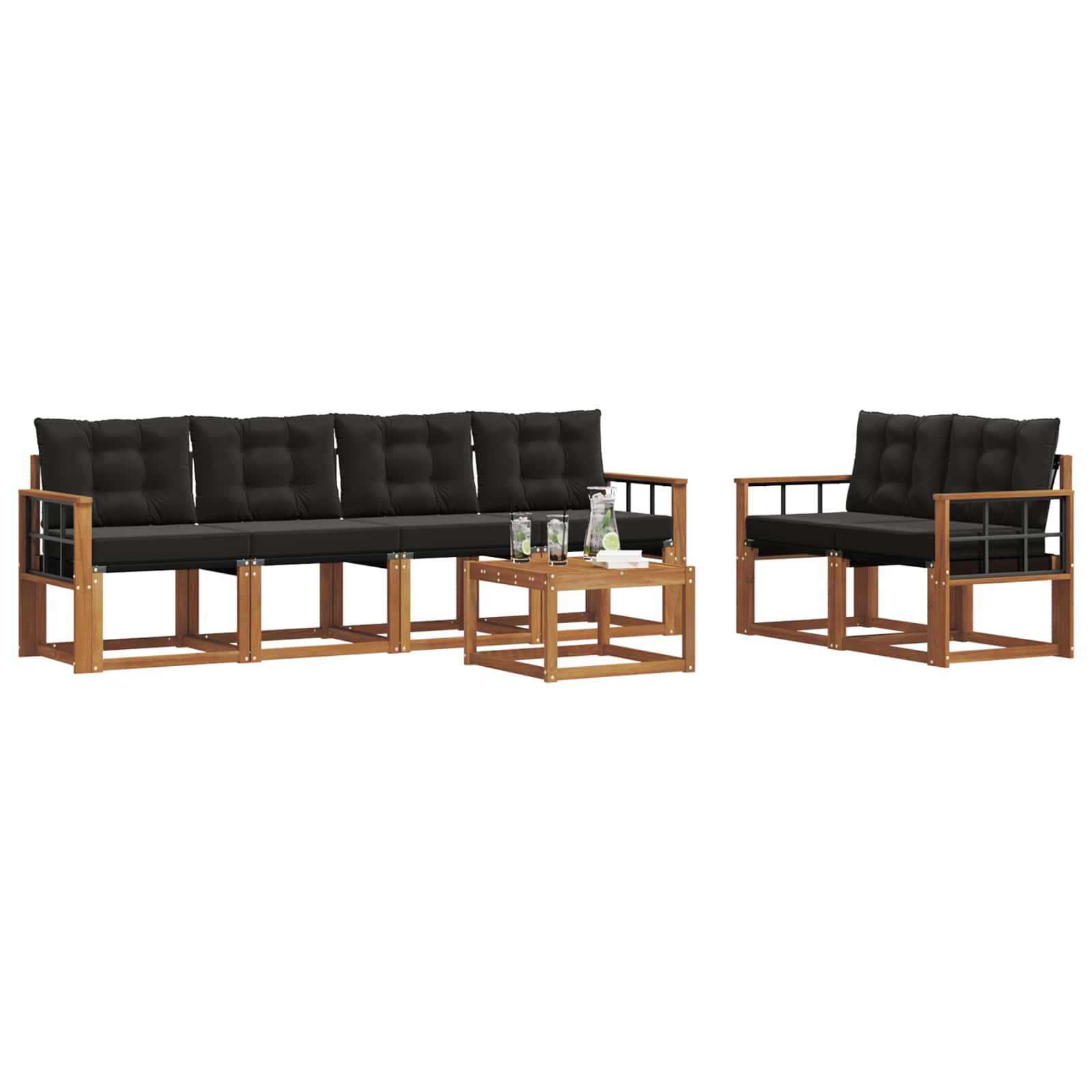 Set vanjskih sofa s jastukom 7 pcs Prirodna i crna