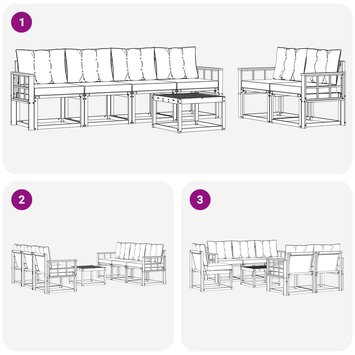 Set vanjskih sofa 7 kom. Prirodna i crna