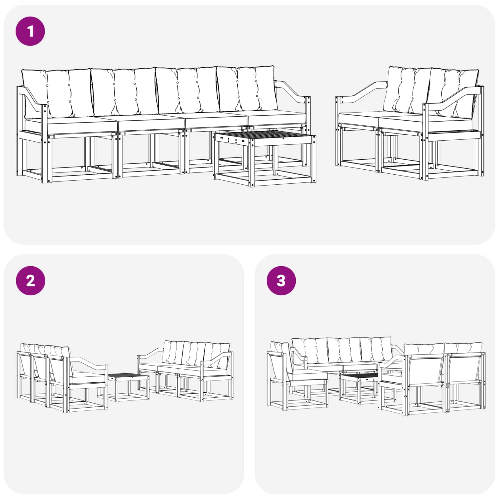 Set vanjskih sofa s jastukom 7 pcs Prirodna i crna