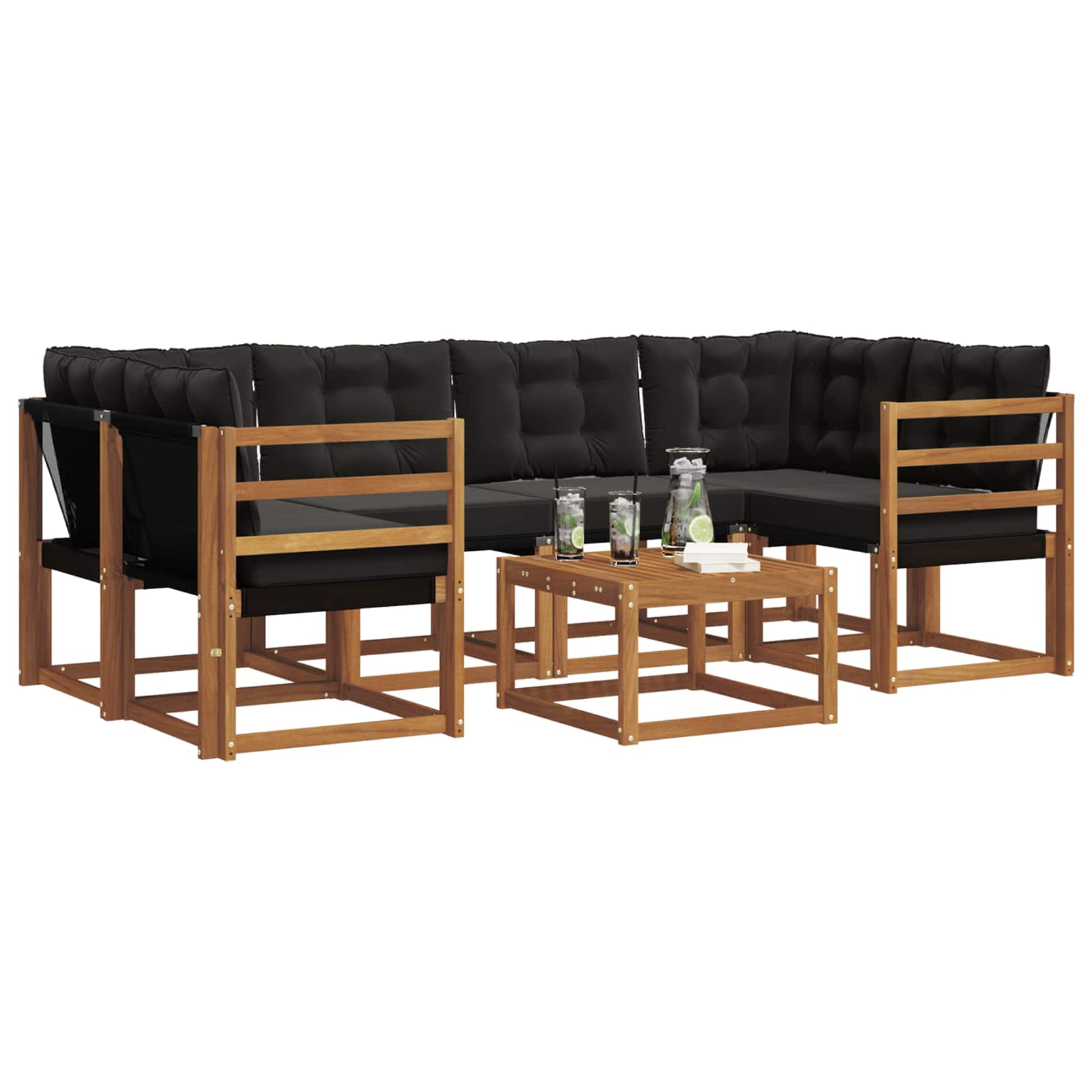 Set vanjskih sofa s jastukom 7 pcs Prirodna i crna