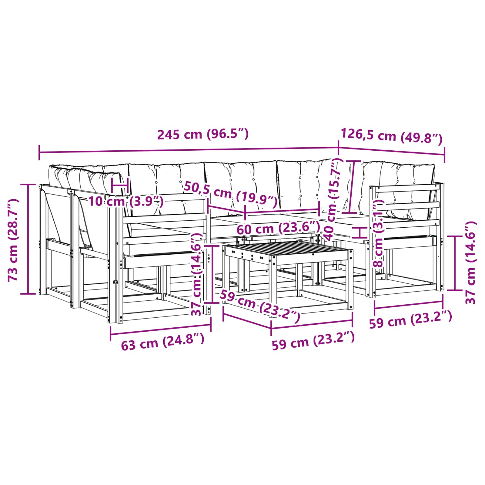 Set vanjskih sofa s jastukom 7 pcs Prirodna i crna