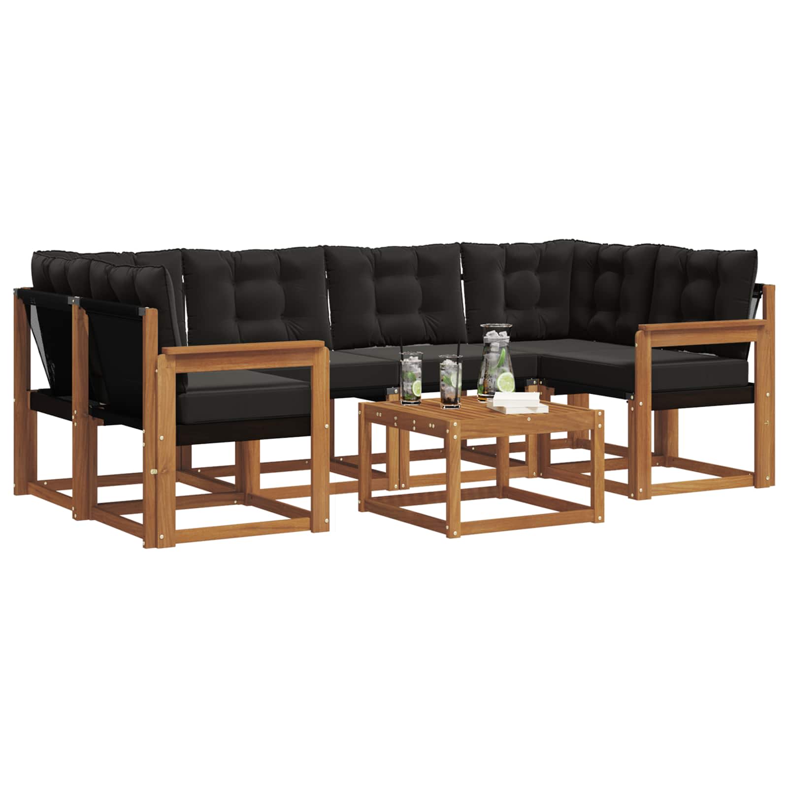Set vanjskih sofa s jastukom 7 pcs Prirodna i crna