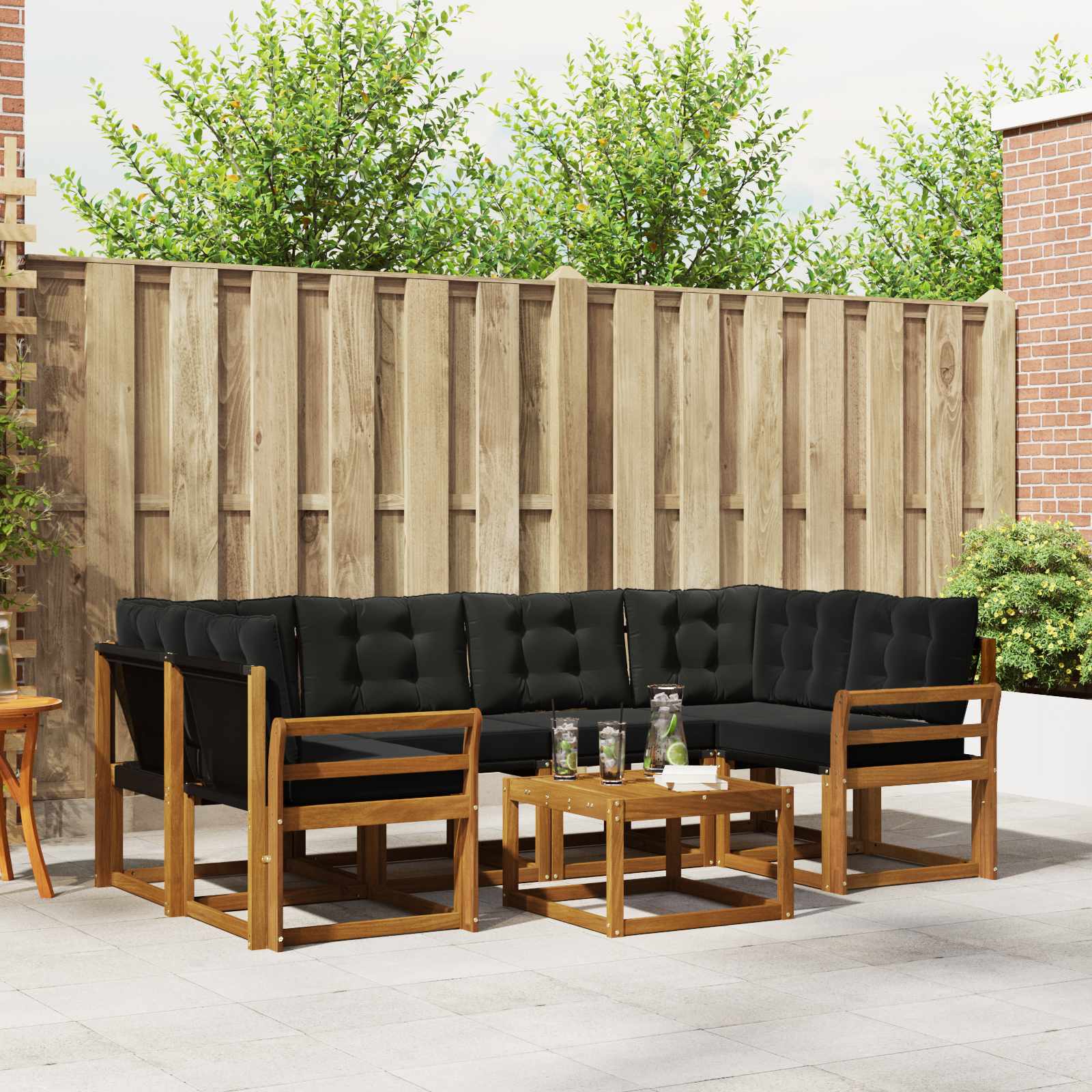 Set vanjskih sofa s jastukom 7 pcs Prirodna i crna