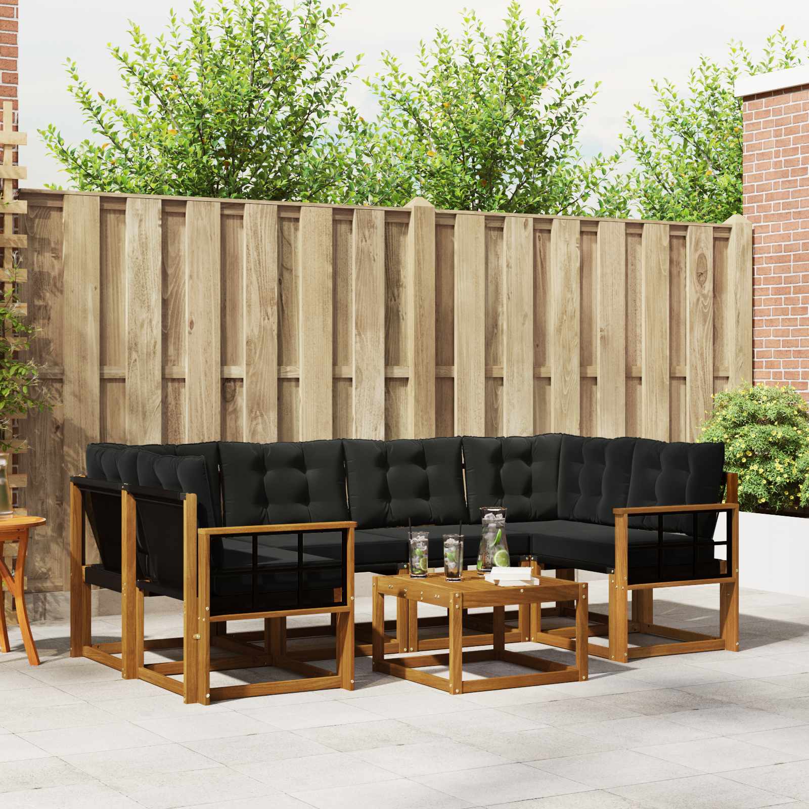 Set vanjskih sofa s jastukom 7 pcs Prirodna i crna