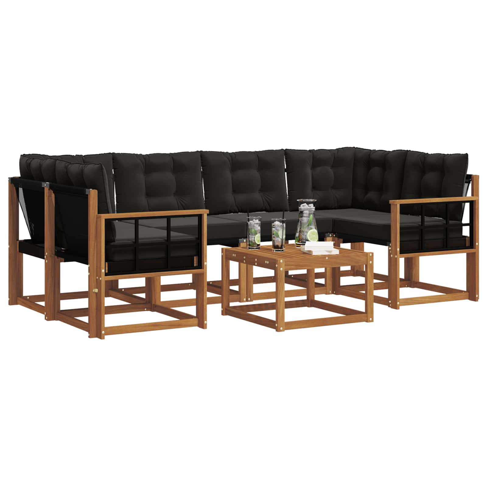 Set vanjskih sofa s jastukom 7 pcs Prirodna i crna