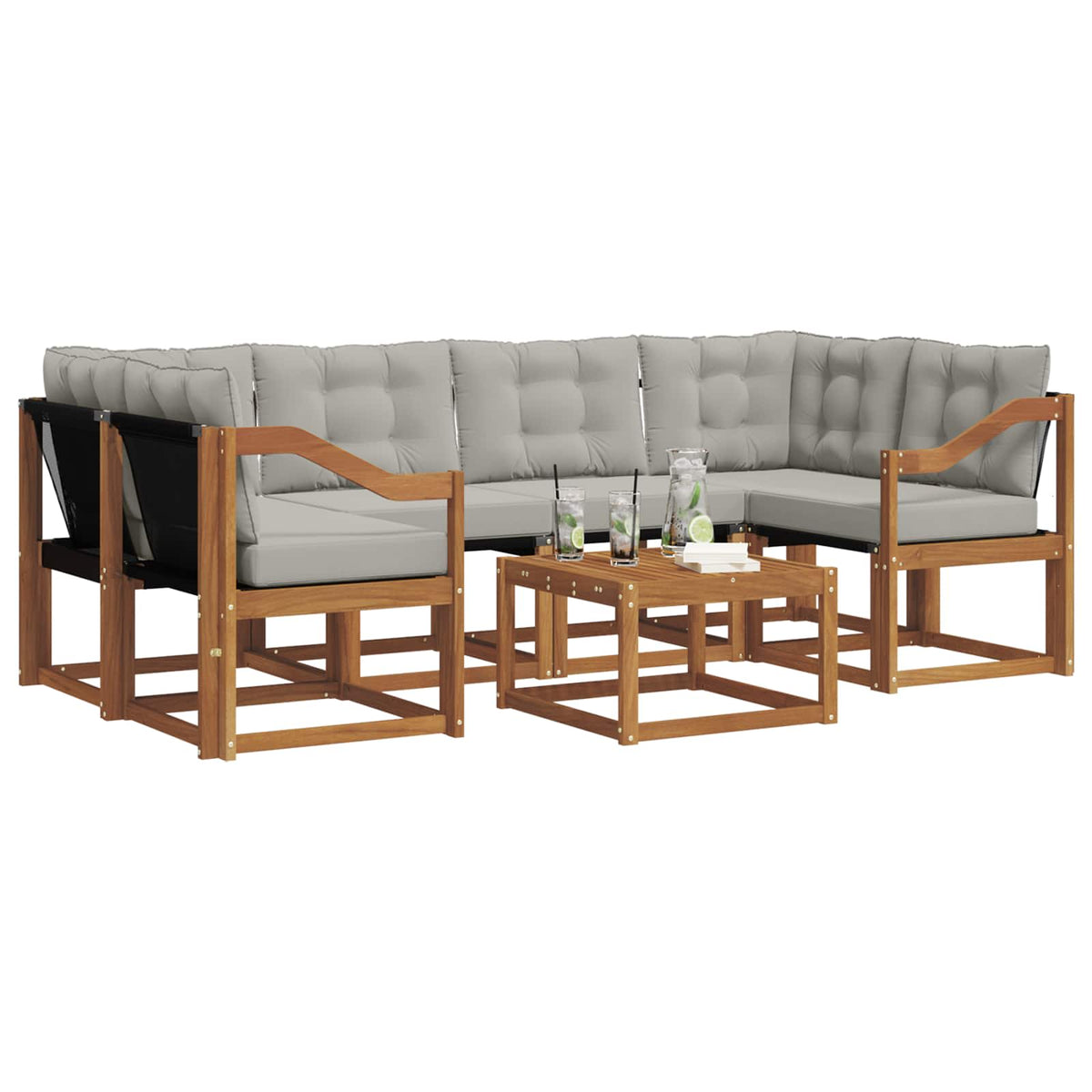 Set vanjskih sofa 7 kom. Prirodna i svijetlo siva