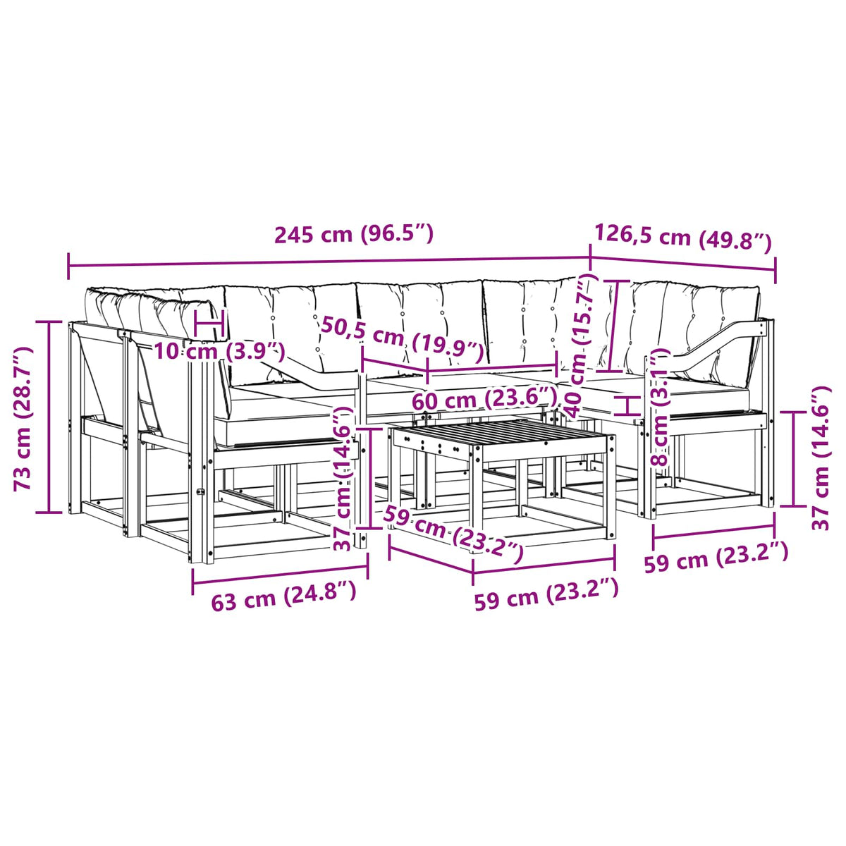 Set vanjskih sofa 7 kom. Prirodna i bež