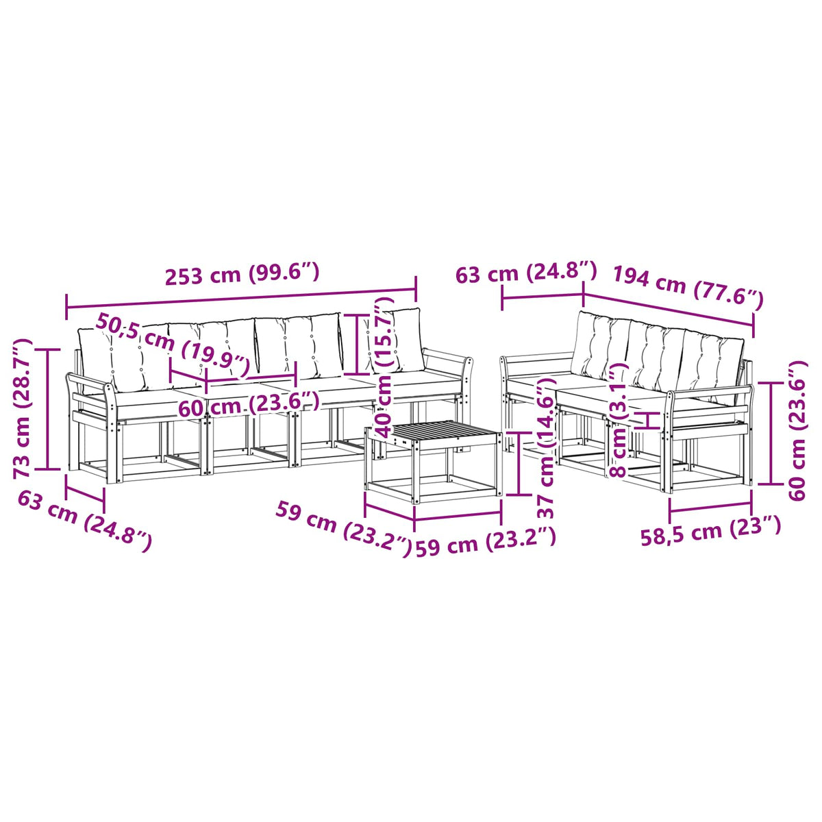 Set vanjskih sofa 8 kom. Prirodna i svijetlo siva