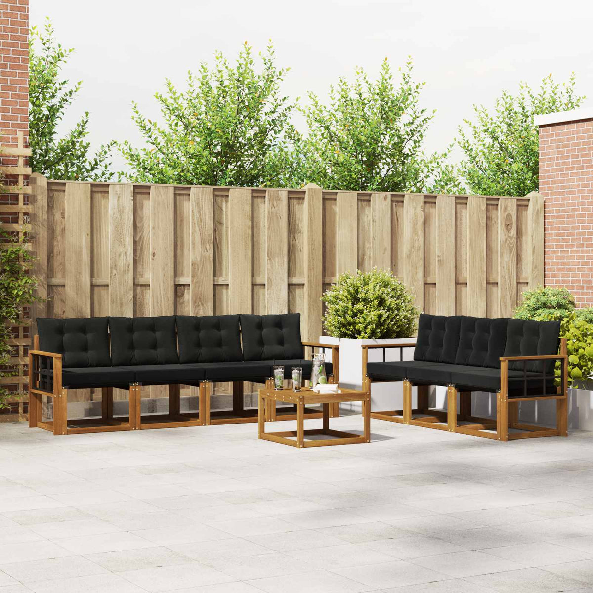 Set vanjskih sofa 8 kom. Prirodna i crna