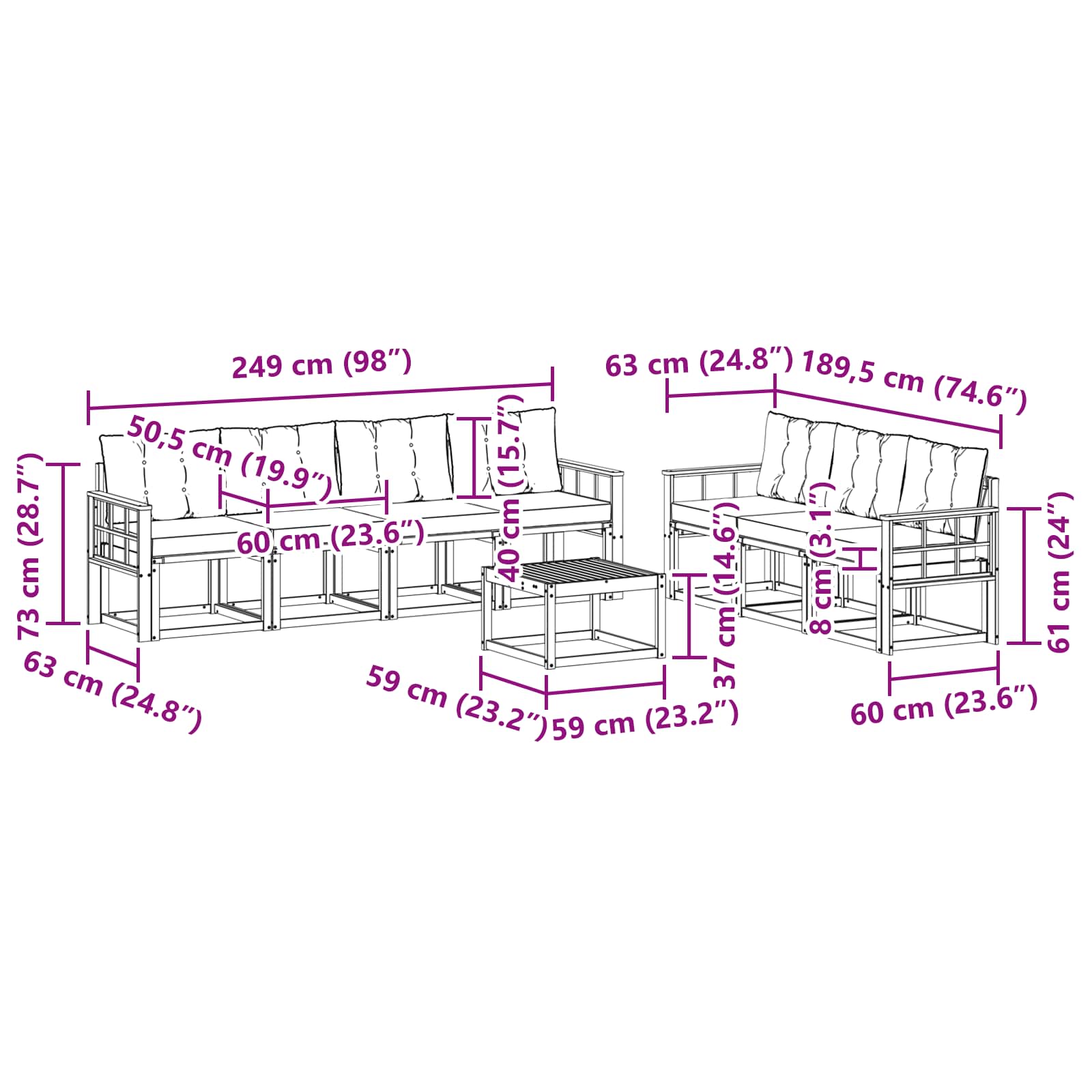 Set vanjskih sofa s jastukom 8 pcs Prirodna i crna