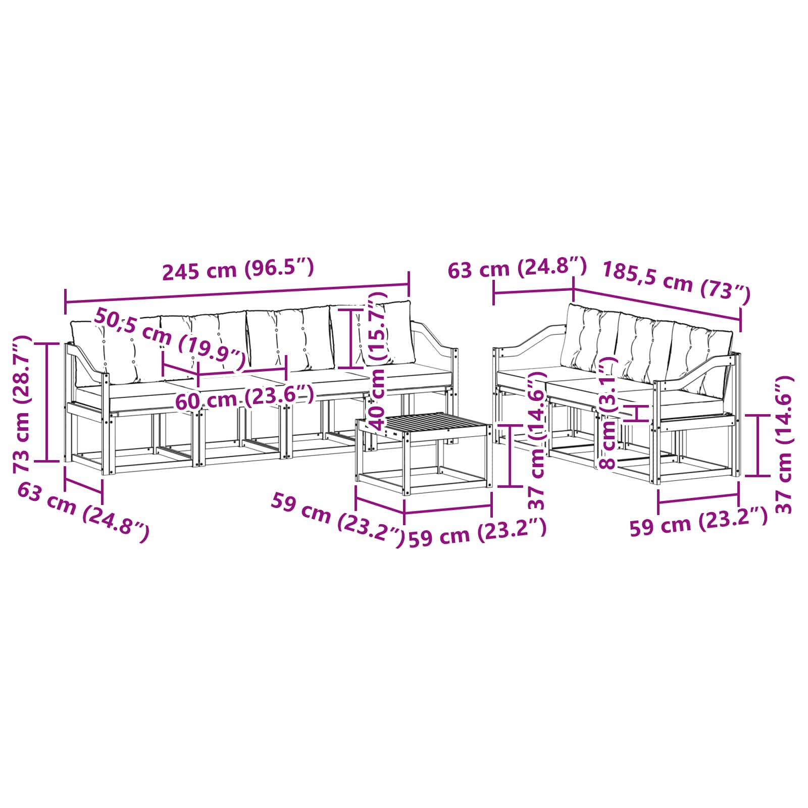 Set vanjskih sofa s jastukom 8 pcs Prirodna i crna