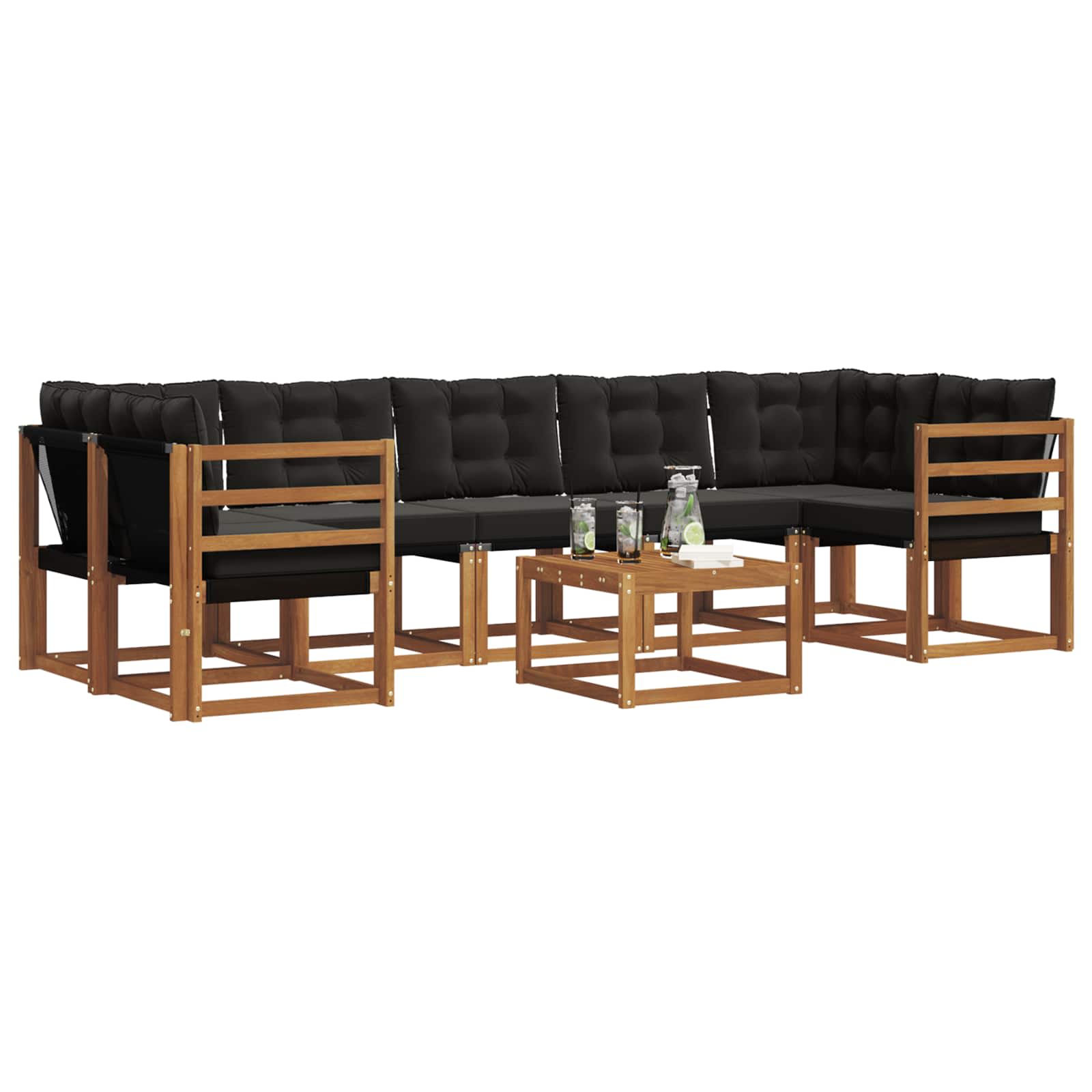 Set vanjskih sofa 8 kom. Prirodna i crna