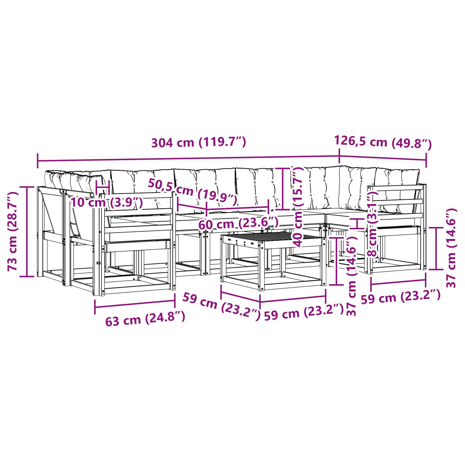 Set vanjskih sofa 8 kom. Prirodna i crna