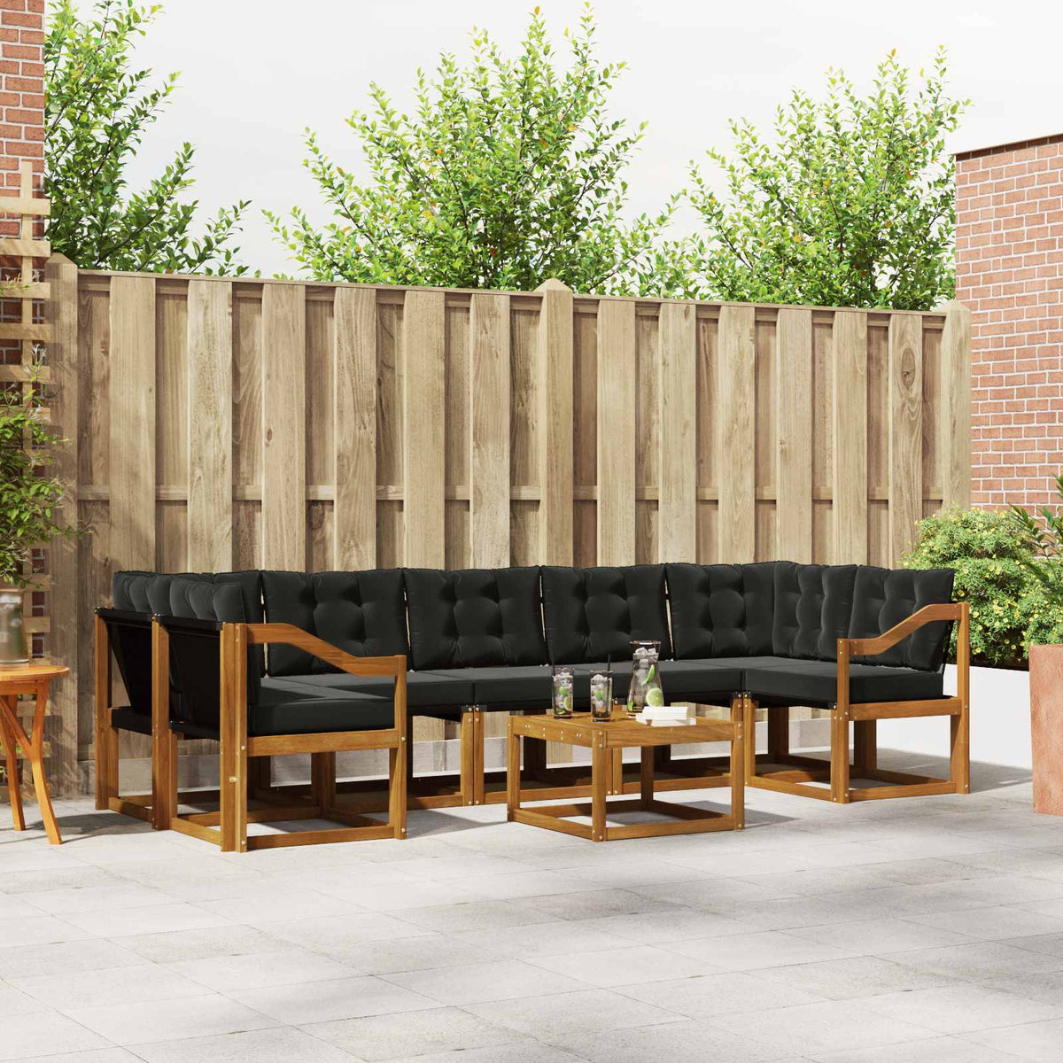 Set vanjskih sofa 8 kom. Prirodna i crna