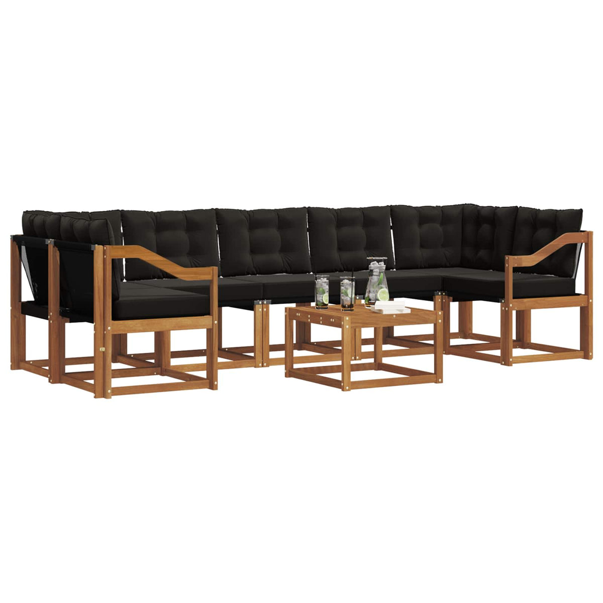 Set vanjskih sofa 8 kom. Prirodna i crna