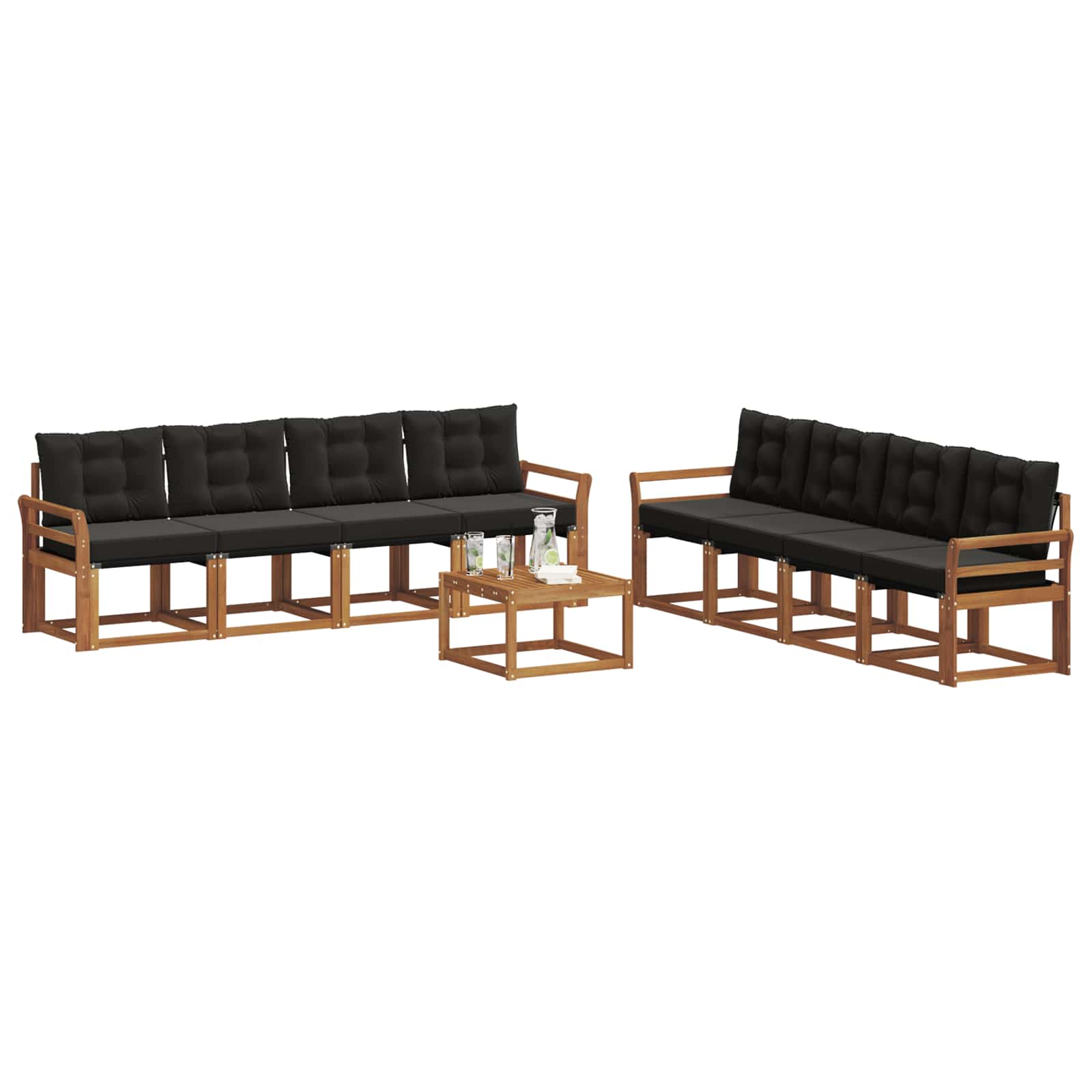 Set vanjskih sofa s jastukom 9 pcs Prirodna i crna