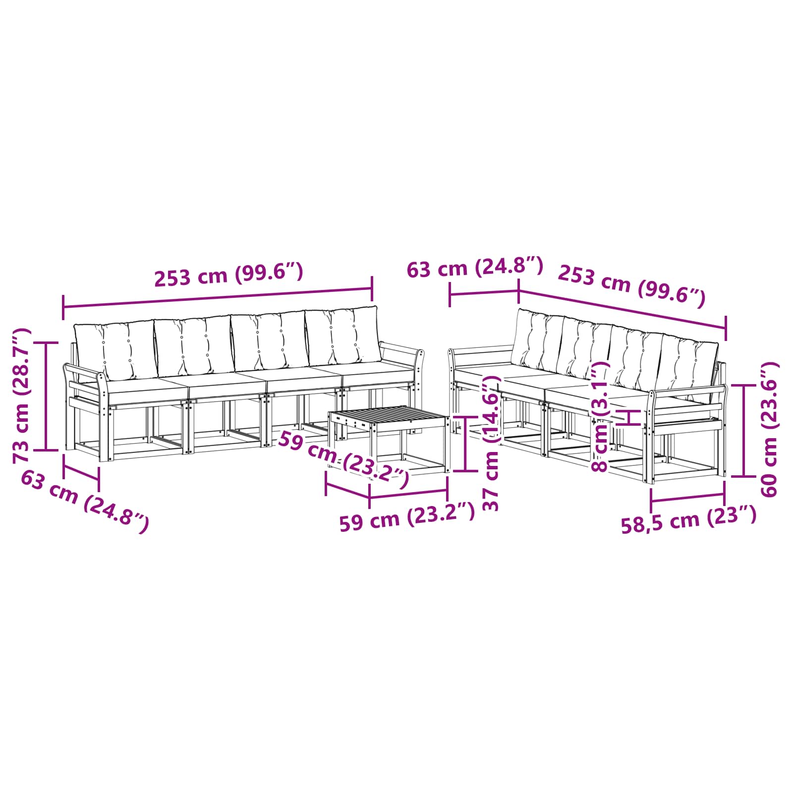 Set vanjskih sofa s jastukom 9 pcs Prirodna i crna